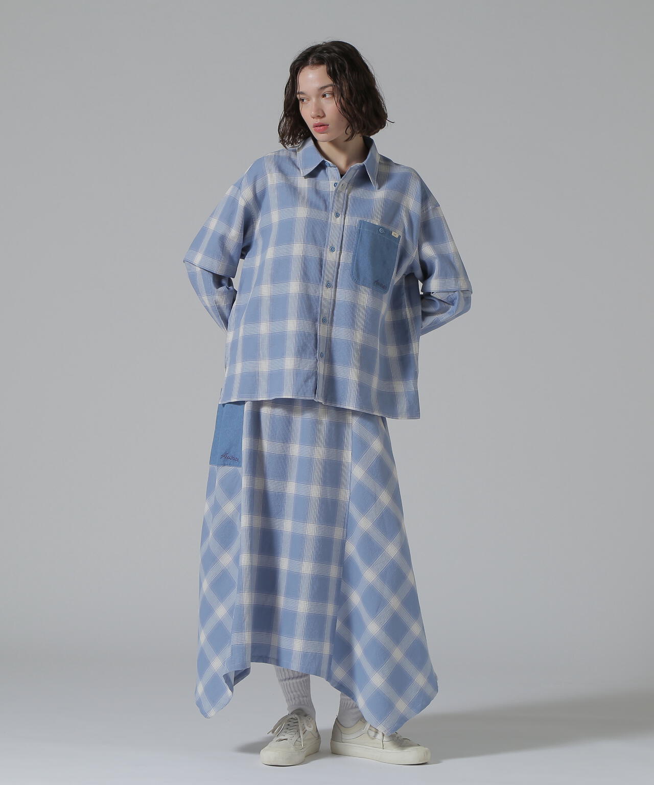 WAFFLE OMBRE CHECK DETACHABLE SHIRTS/ワッフルオンブレチェック デタッチャブルシャツ