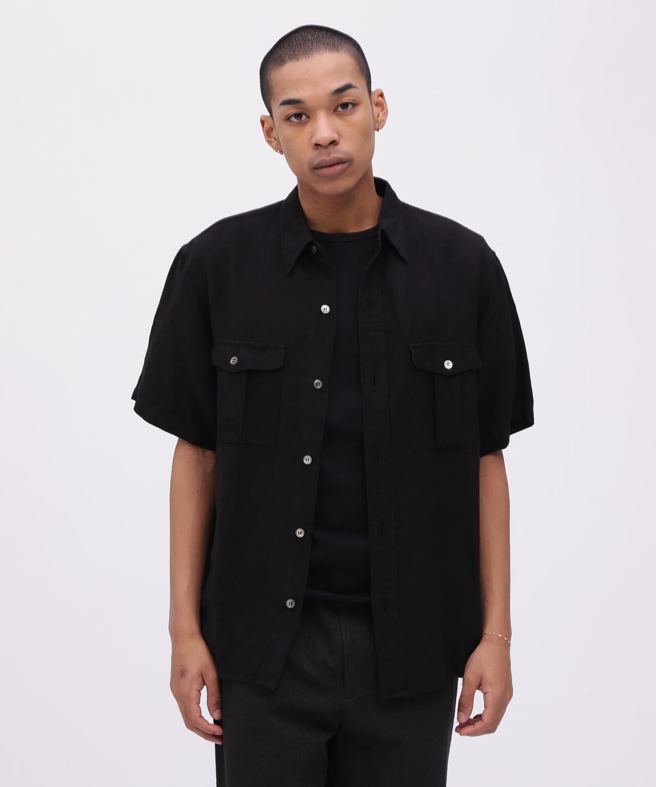 《TFQP by HANDROOM》UTILITY SHORTSLEEVE SHIRT FLAT BLACK / 半袖シャツ