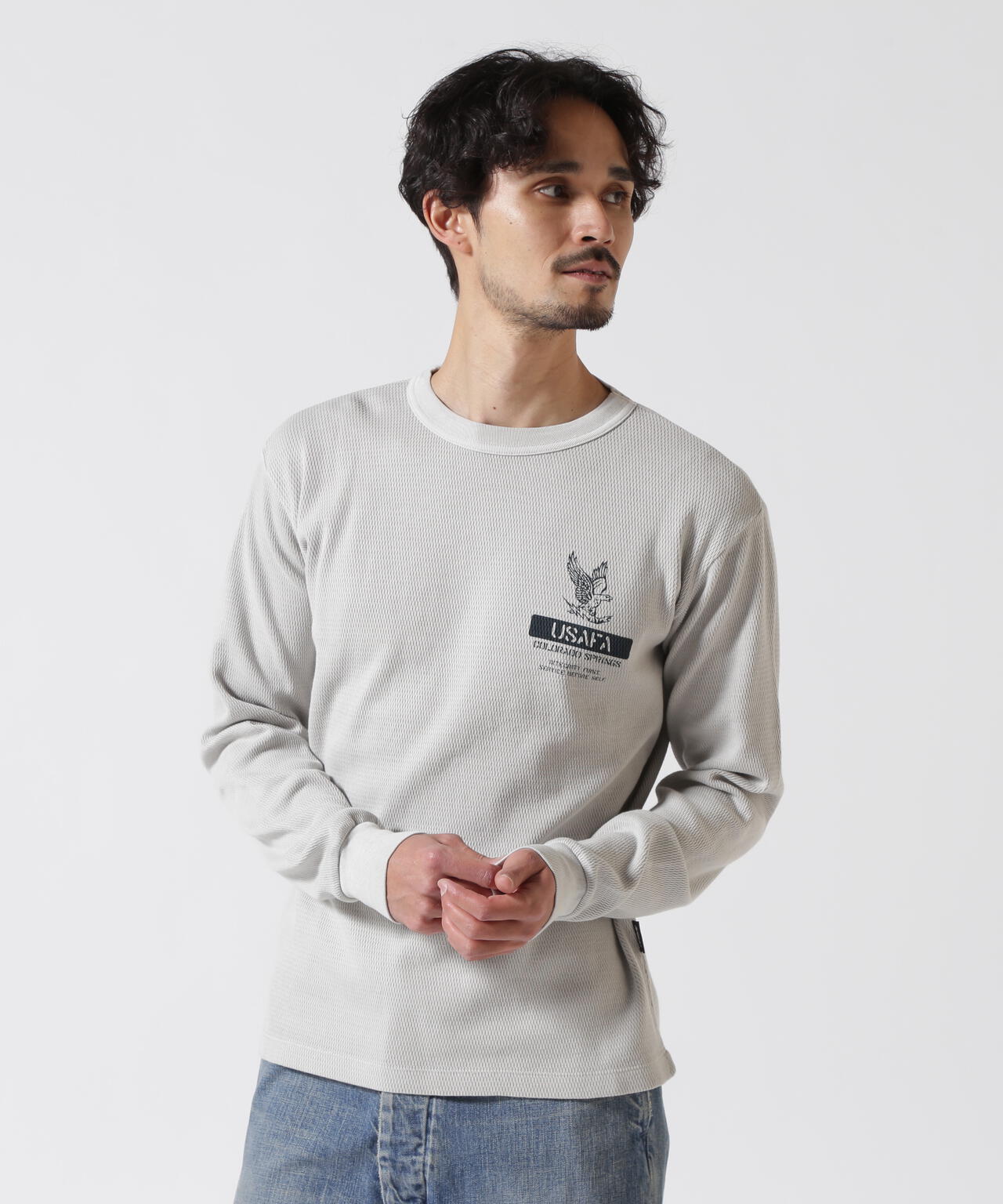 FADE WASH HONEYCOMB WAFFLE T-SHIRT / フェイドウォッシュ ハニカムワッフル 長袖Tシャツ