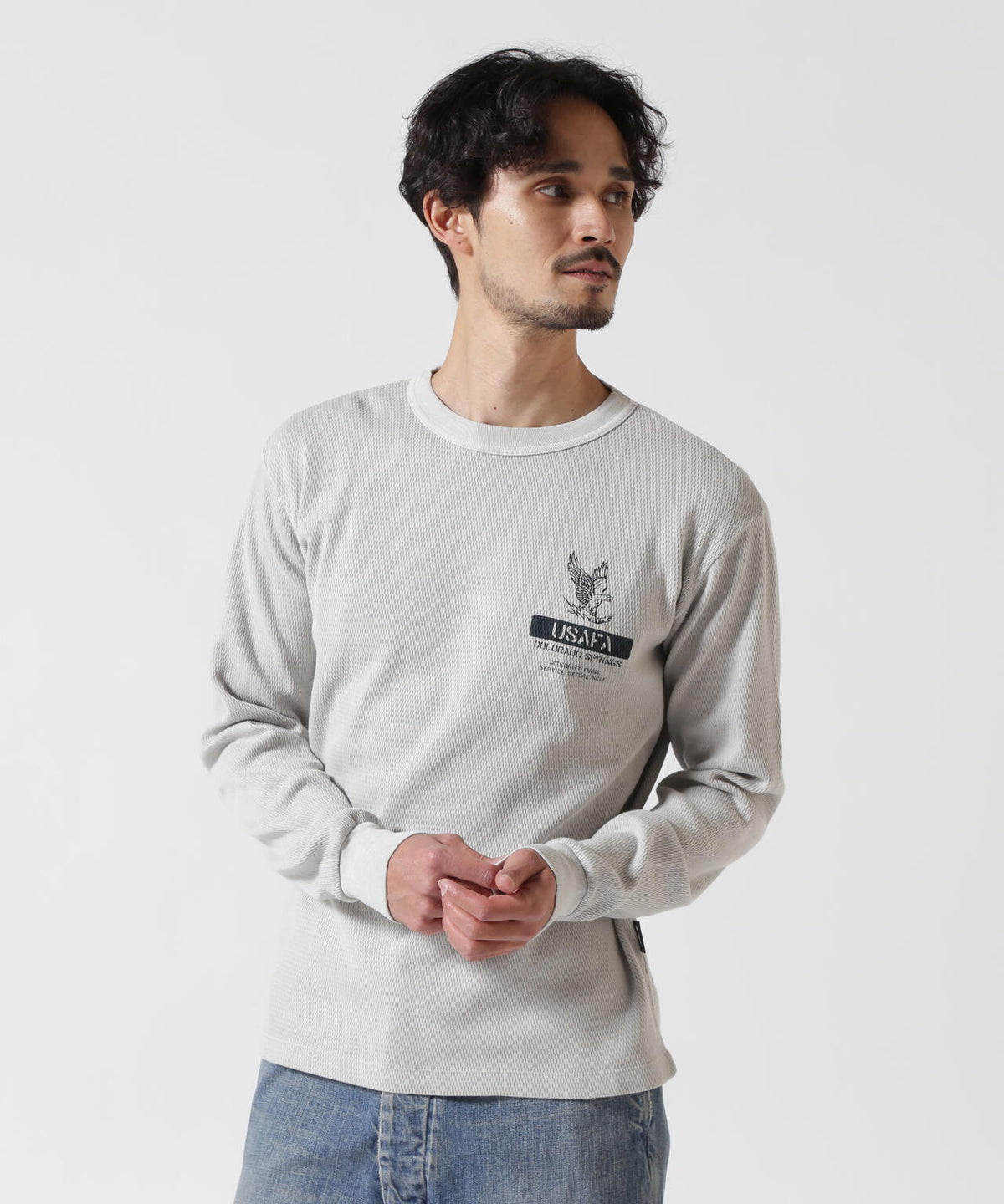 FADE WASH HONEYCOMB WAFFLE T-SHIRT / フェイドウォッシュ ハニカムワッフル 長袖Tシャツ