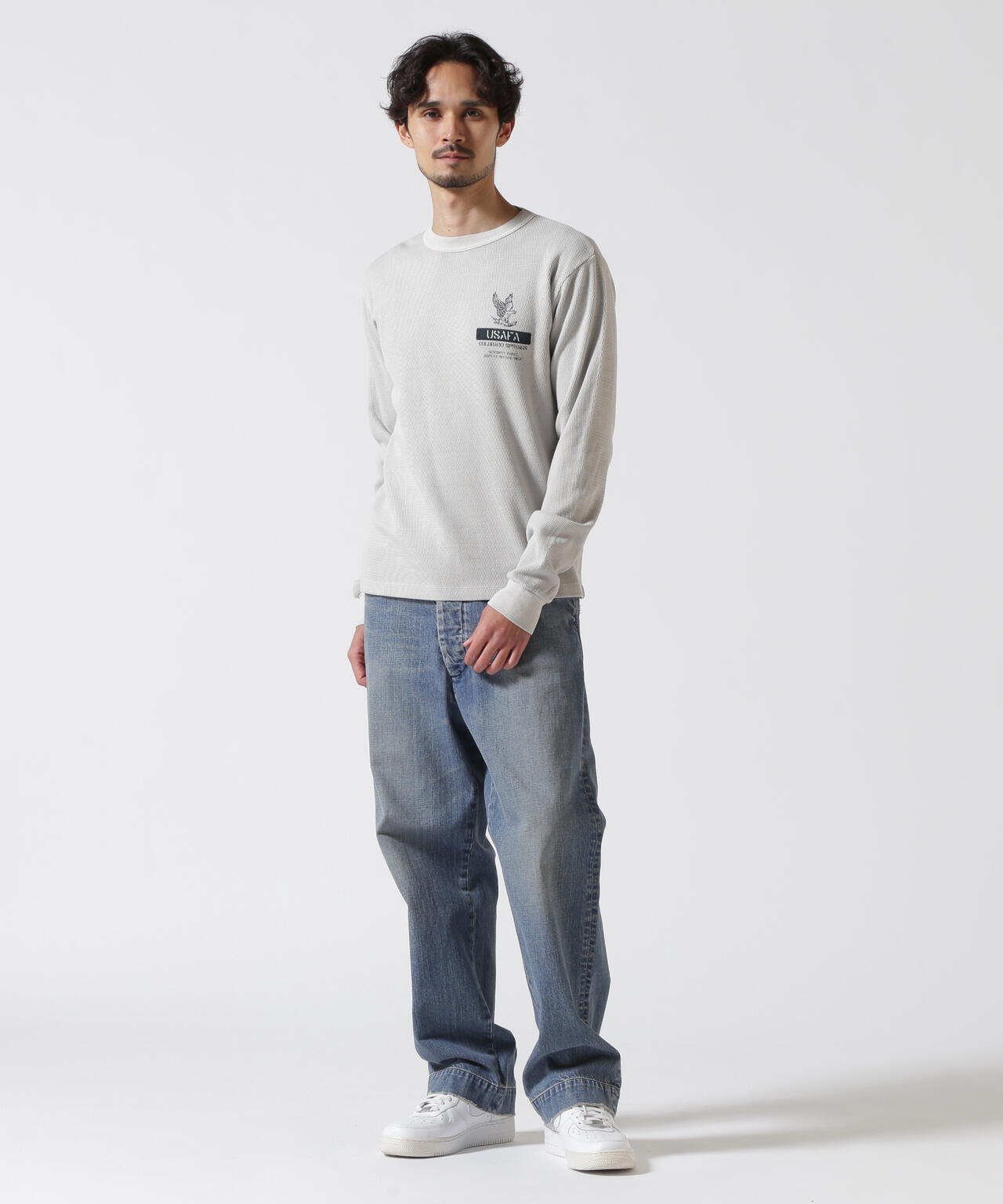 FADE WASH HONEYCOMB WAFFLE T-SHIRT / フェイドウォッシュ ハニカムワッフル 長袖Tシャツ