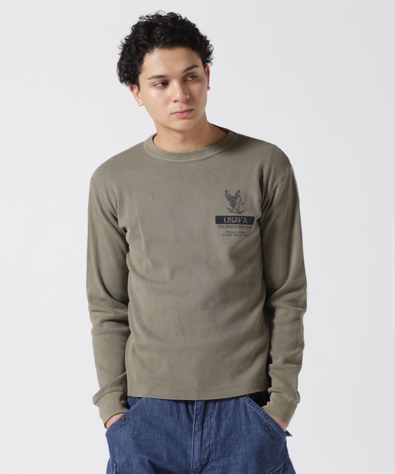 FADE WASH HONEYCOMB WAFFLE T-SHIRT / フェイドウォッシュ ハニカムワッフル 長袖Tシャツ