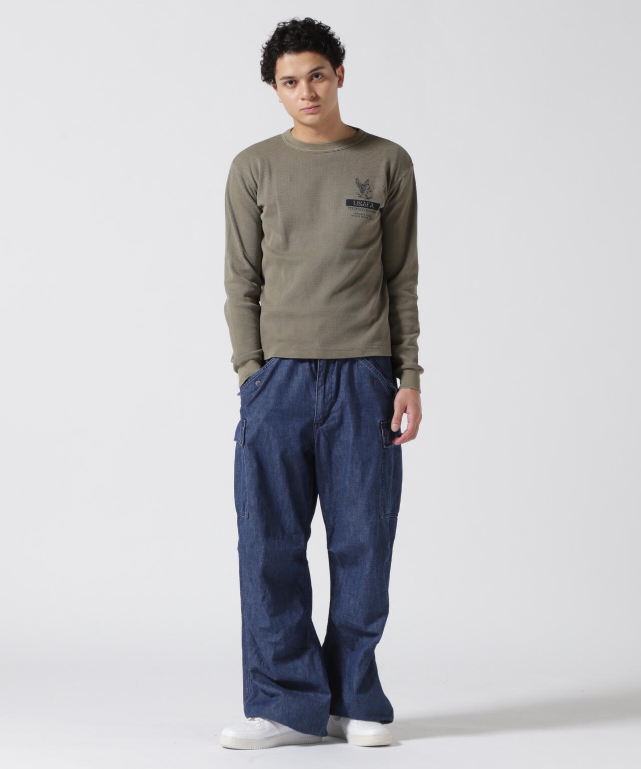 FADE WASH HONEYCOMB WAFFLE T-SHIRT / フェイドウォッシュ ハニカムワッフル 長袖Tシャツ