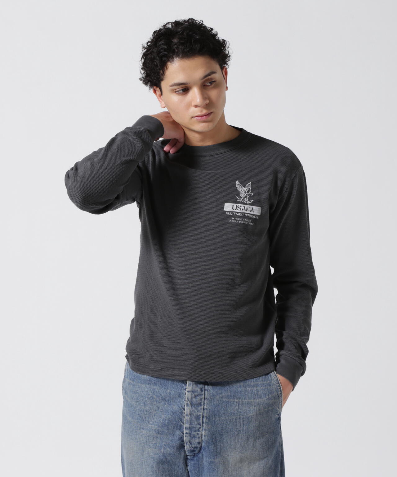 FADE WASH HONEYCOMB WAFFLE T-SHIRT / フェイドウォッシュ ハニカムワッフル 長袖Tシャツ