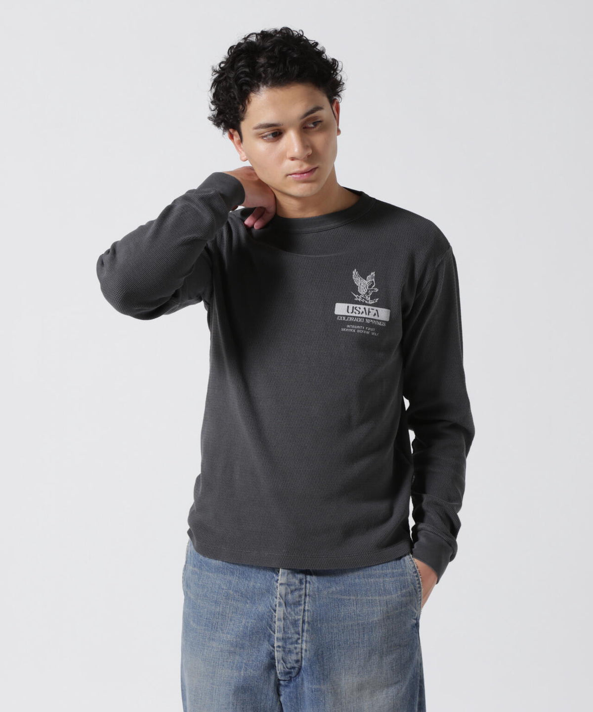 FADE WASH HONEYCOMB WAFFLE T-SHIRT / フェイドウォッシュ ハニカムワッフル 長袖Tシャツ