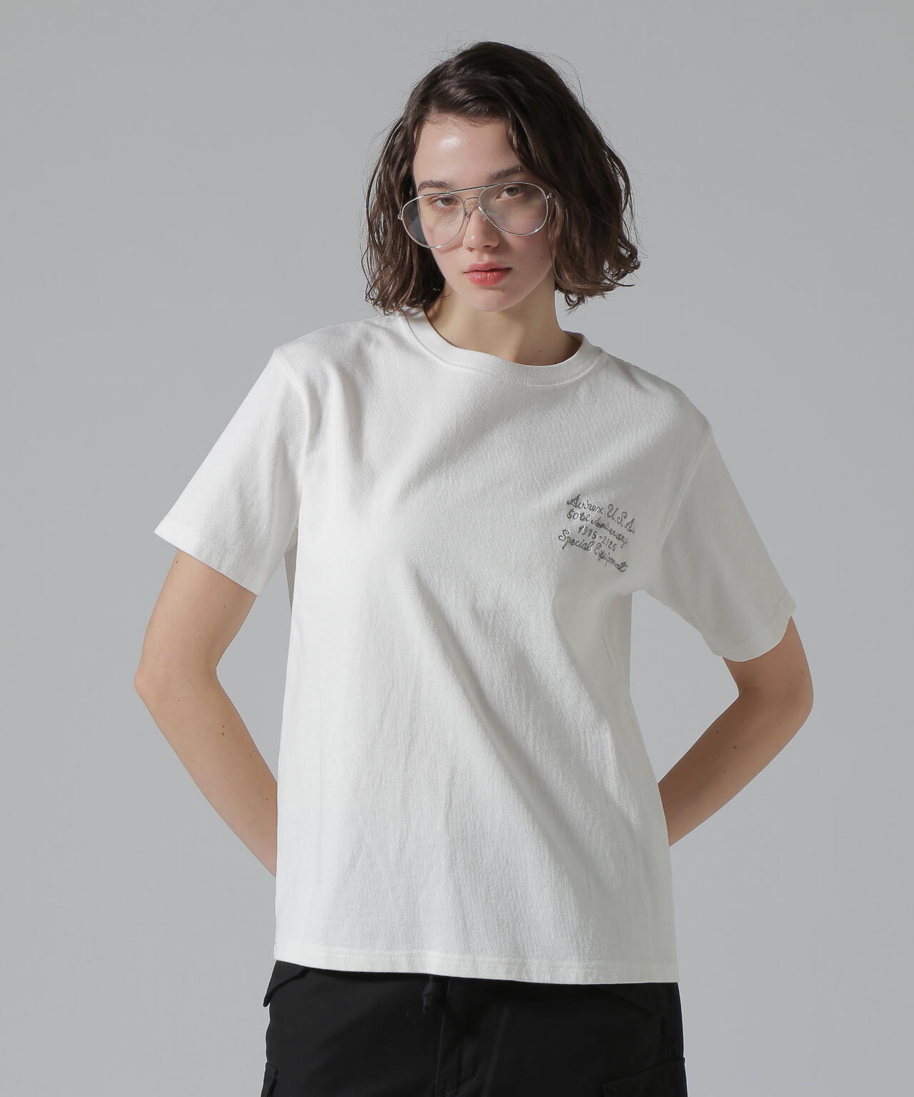 《50th Anniversary》LEATHER PATCHED VARSITY T-SHIRT/レザーパッチド バーシティーTシャツ