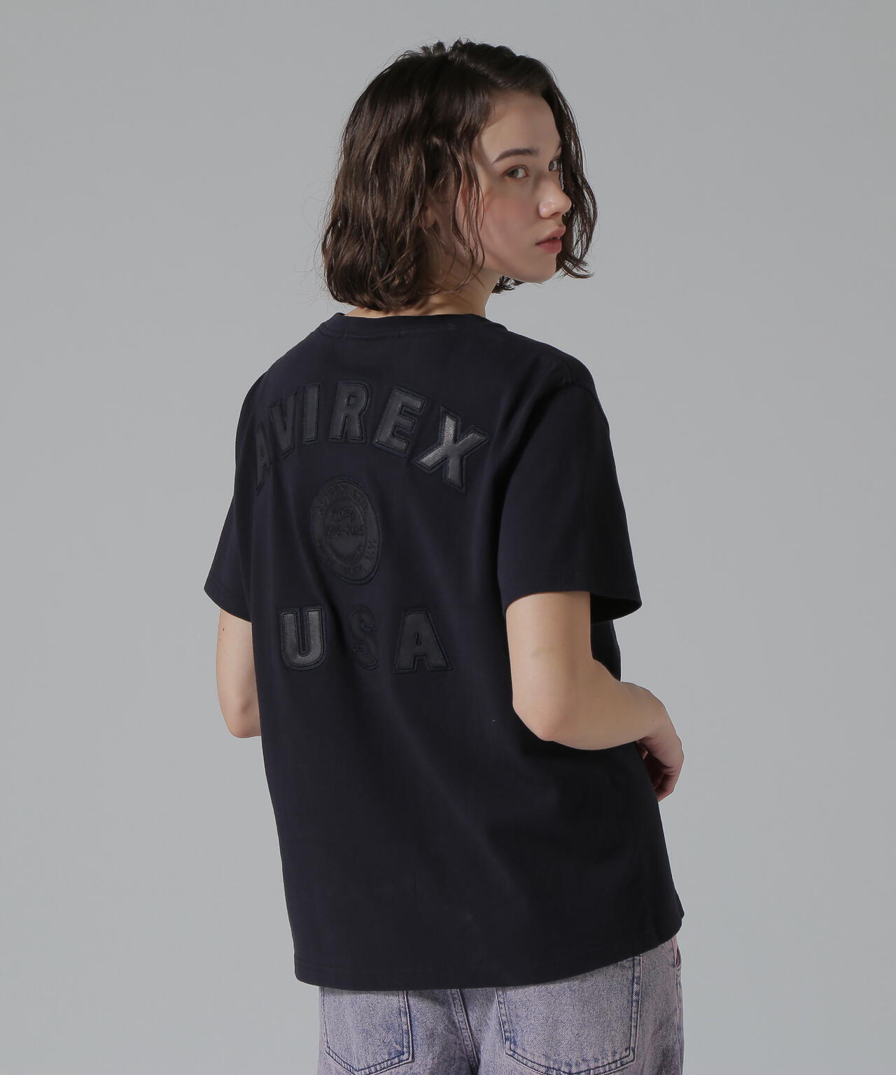 《50th Anniversary》LEATHER PATCHED VARSITY T-SHIRT/レザーパッチド バーシティーTシャツ