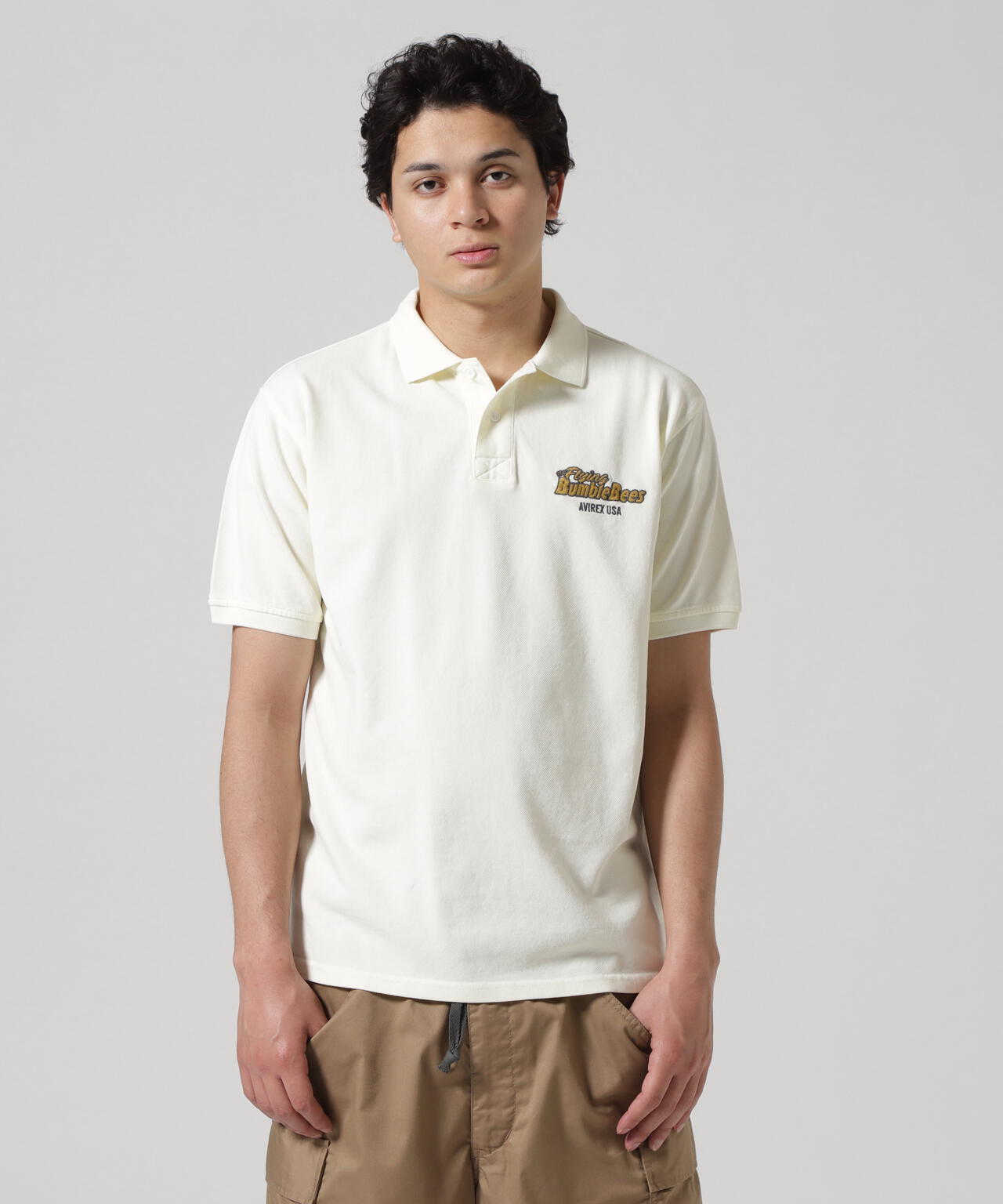 《直営店限定》FADE WASH EMB POLO "BUMBLE BEE" / フェイドウォッシュ 刺繍ポロ / AVIREX