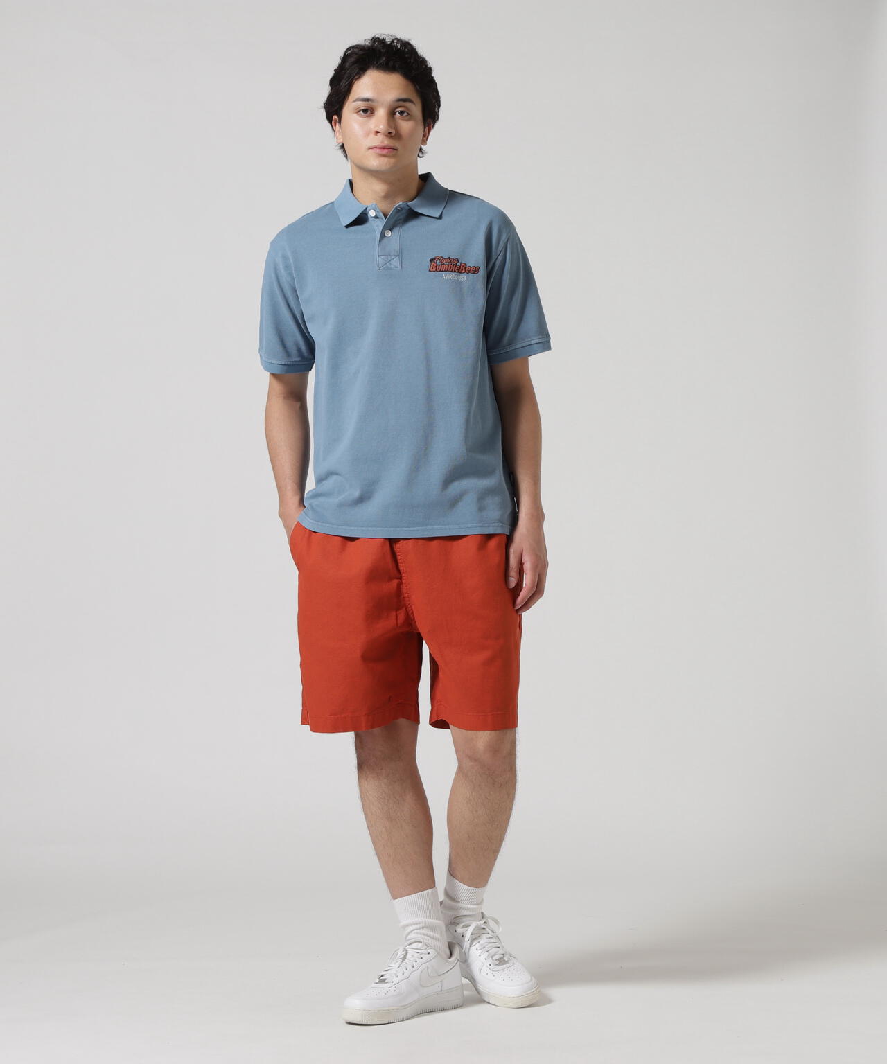 《直営店限定》FADE WASH EMB POLO "BUMBLE BEE" / フェイドウォッシュ 刺繍ポロ / AVIREX