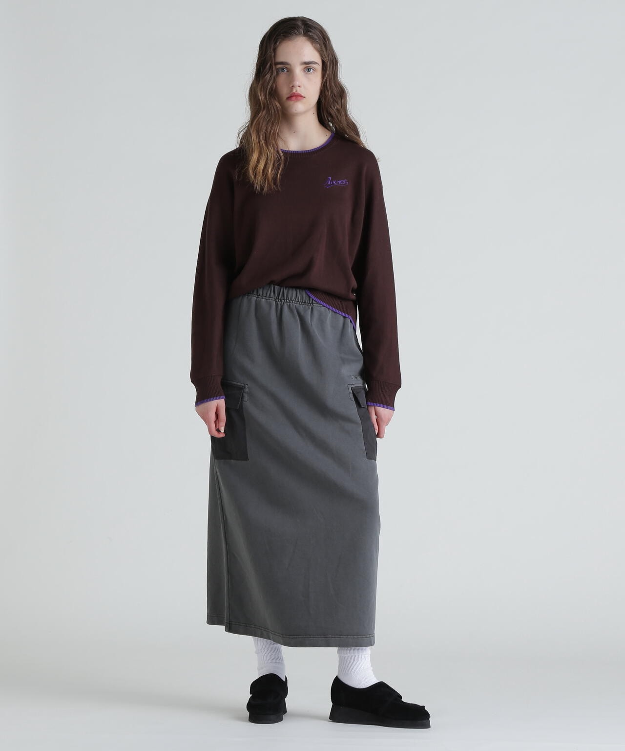 COLOR LINE BACK LOGO KNIT TOPS/カラーライン バックロゴトップス