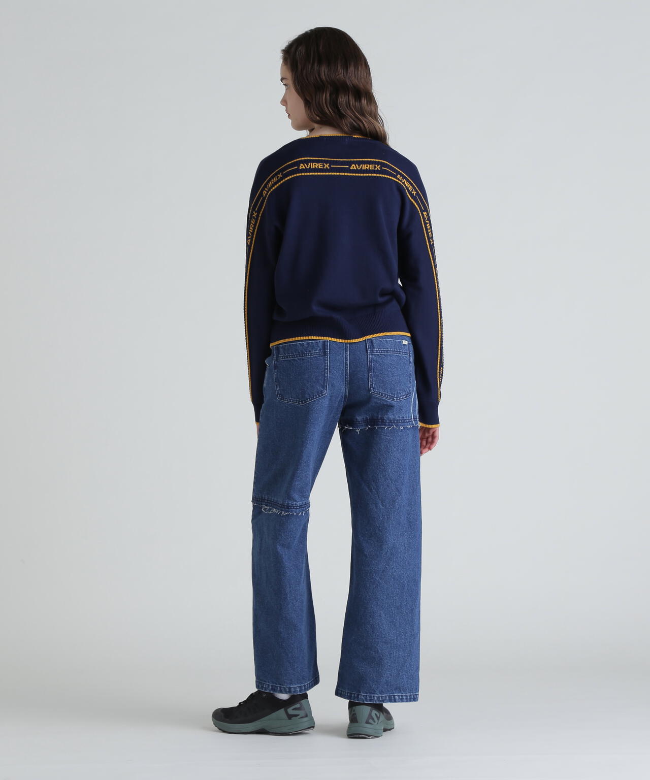 COLOR LINE BACK LOGO KNIT TOPS/カラーライン バックロゴトップス