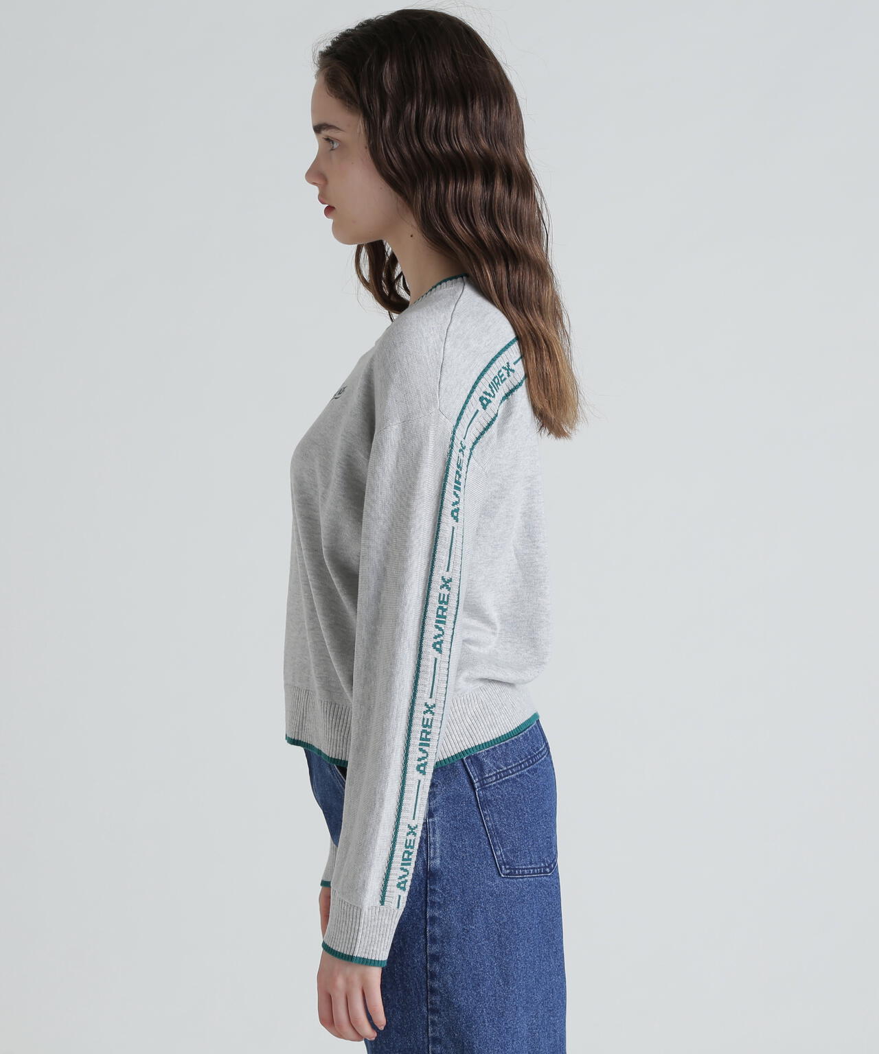 COLOR LINE BACK LOGO KNIT TOPS/カラーライン バックロゴトップス