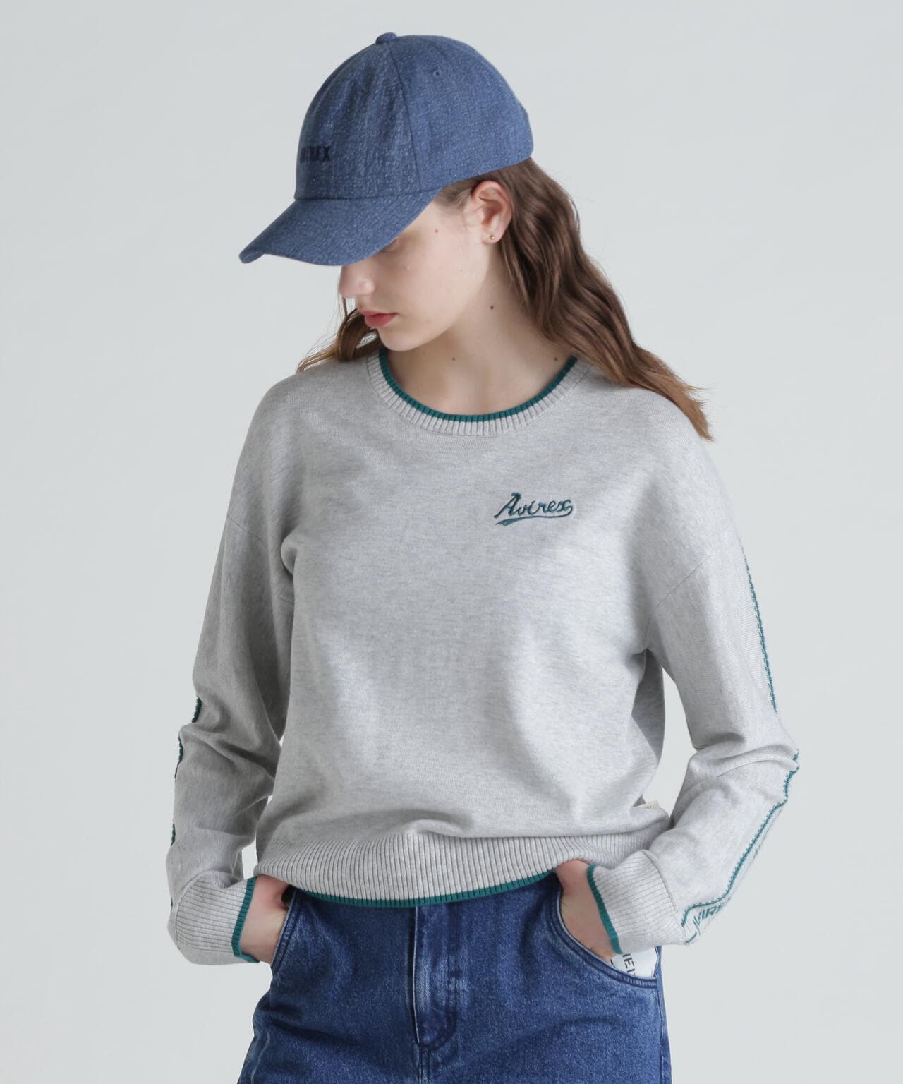 COLOR LINE BACK LOGO KNIT TOPS/カラーライン バックロゴトップス