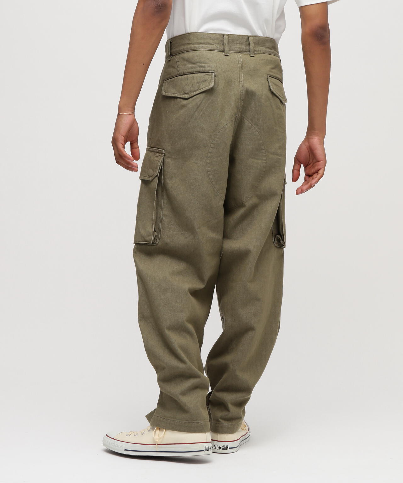 《TFQP by HANDROOM》GREEN SELVEDGE MILITARY DENIM CARGO TROUSERS M-47