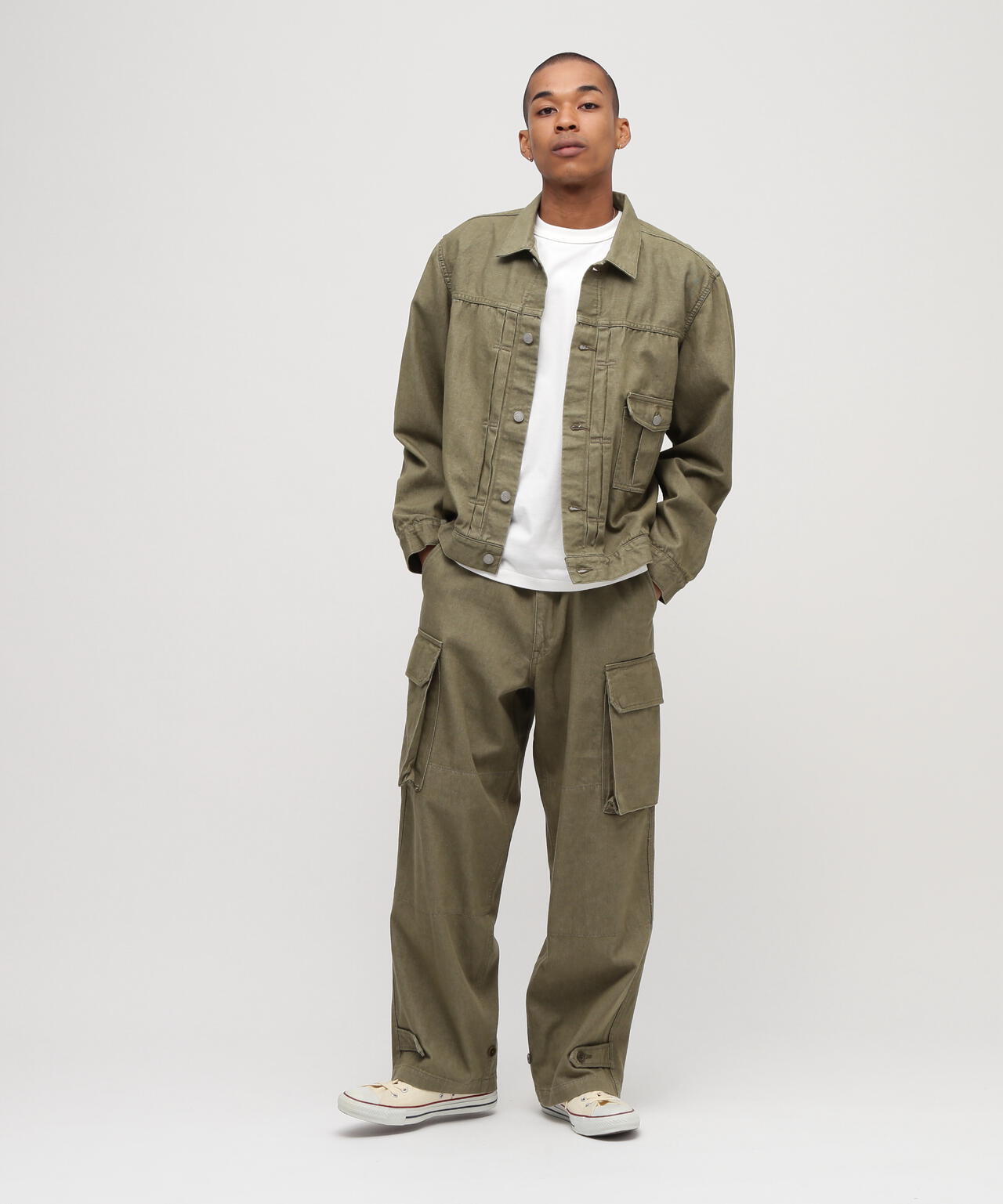 《TFQP by HANDROOM》GREEN SELVEDGE MILITARY DENIM CARGO TROUSERS M-47
