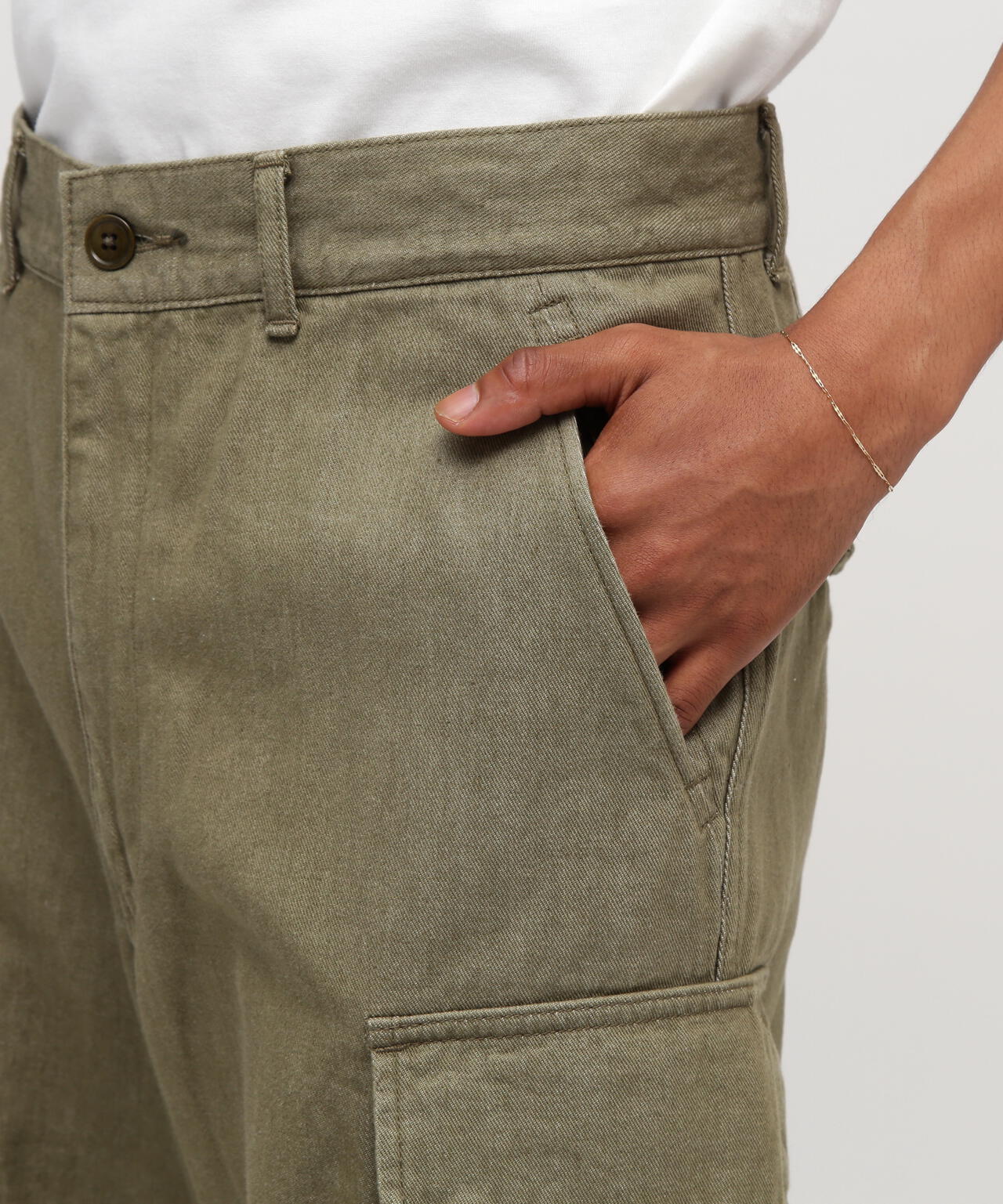 《TFQP by HANDROOM》GREEN SELVEDGE MILITARY DENIM CARGO TROUSERS M-47