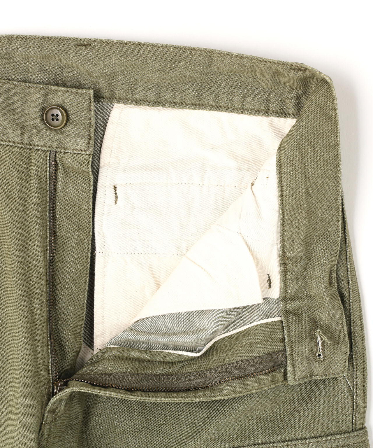 《TFQP by HANDROOM》GREEN SELVEDGE MILITARY DENIM CARGO TROUSERS M-47