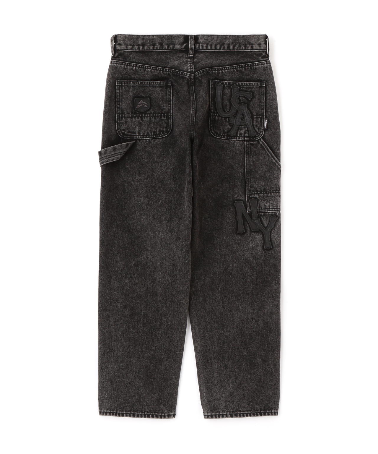 LEATHER PATCH DENIM PANTS