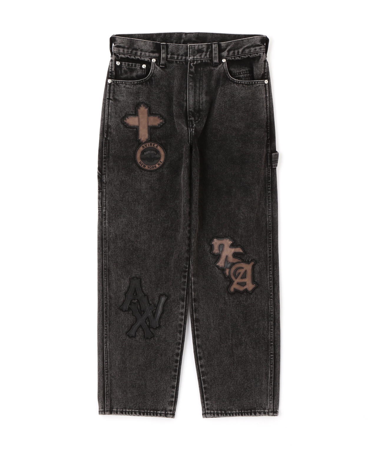LEATHER PATCH DENIM PANTS