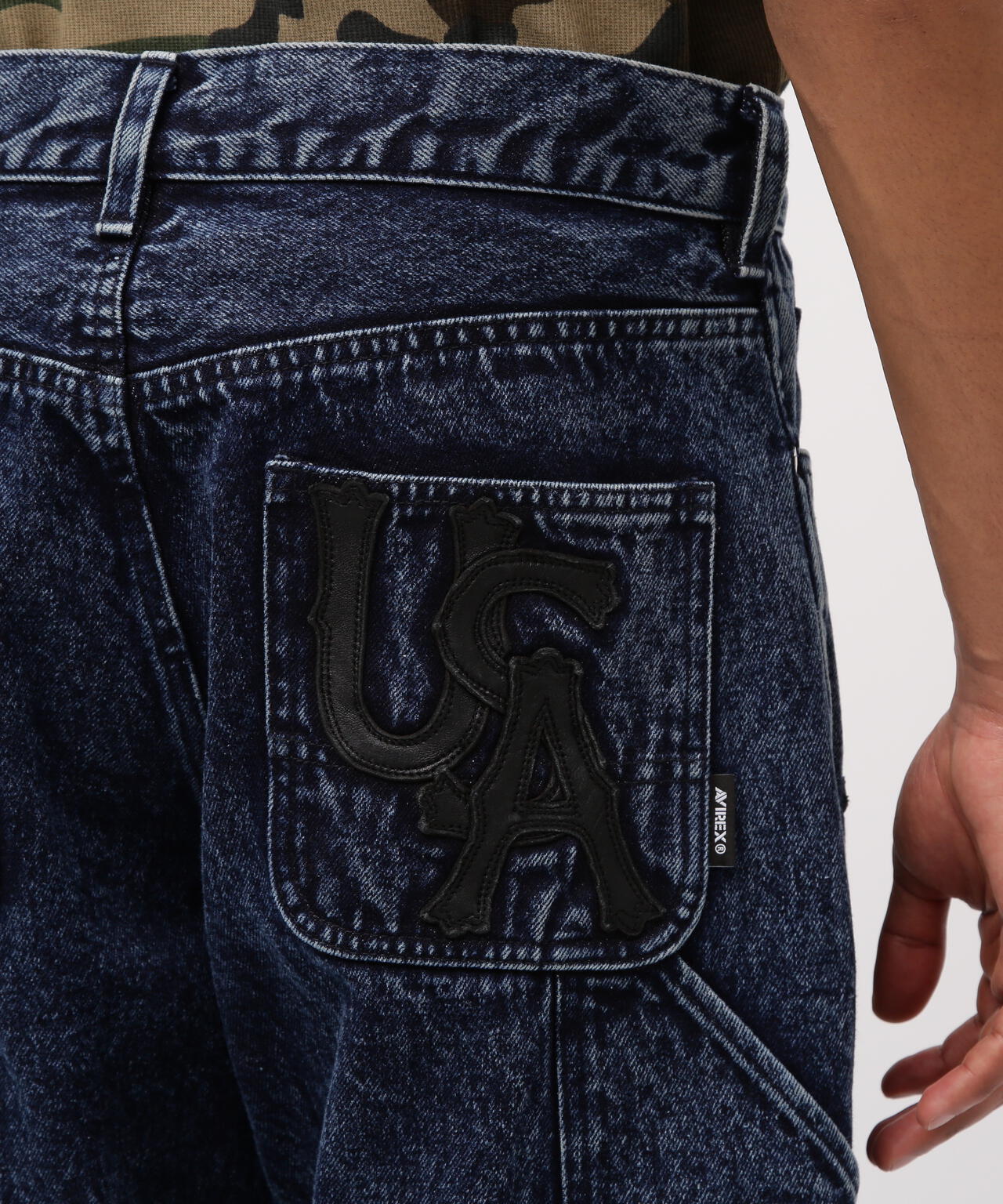 LEATHER PATCH DENIM PANTS