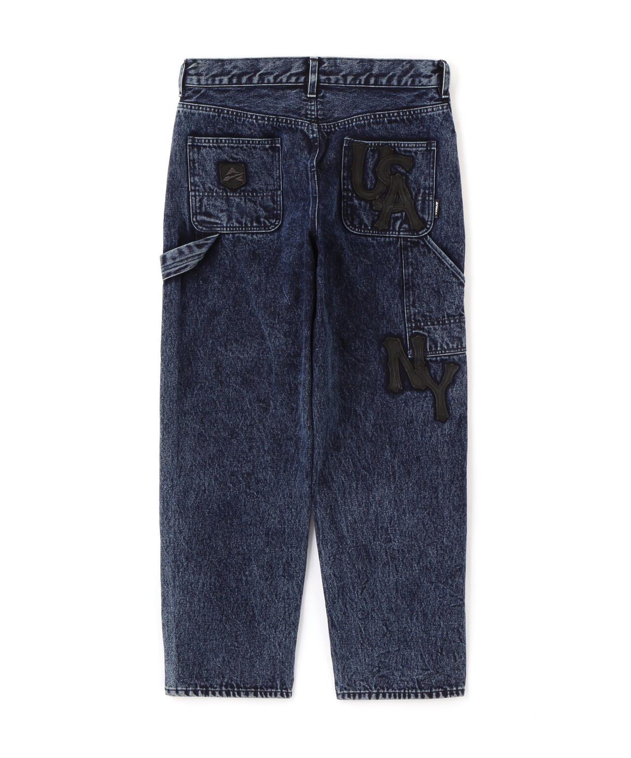 LEATHER PATCH DENIM PANTS