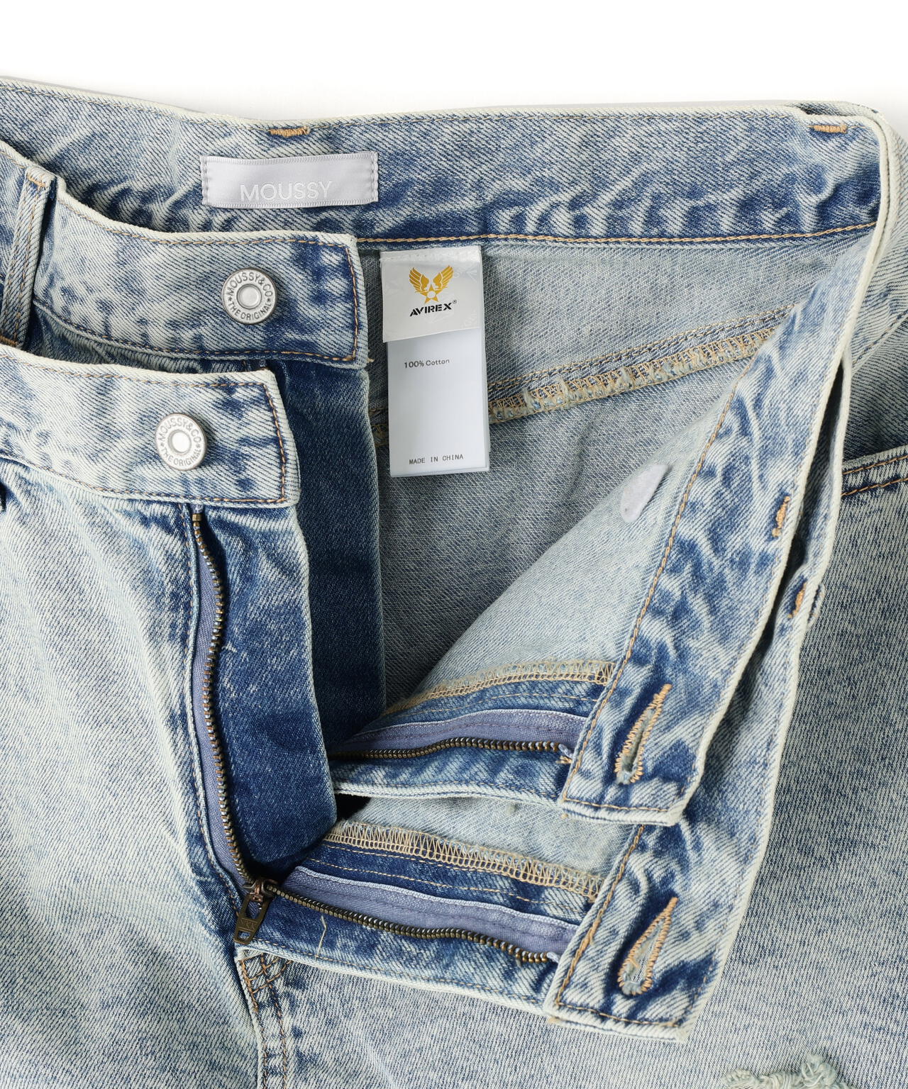 《AVIREX×MOUSSY》TWIN SLIM FLARE DENIM PANTS