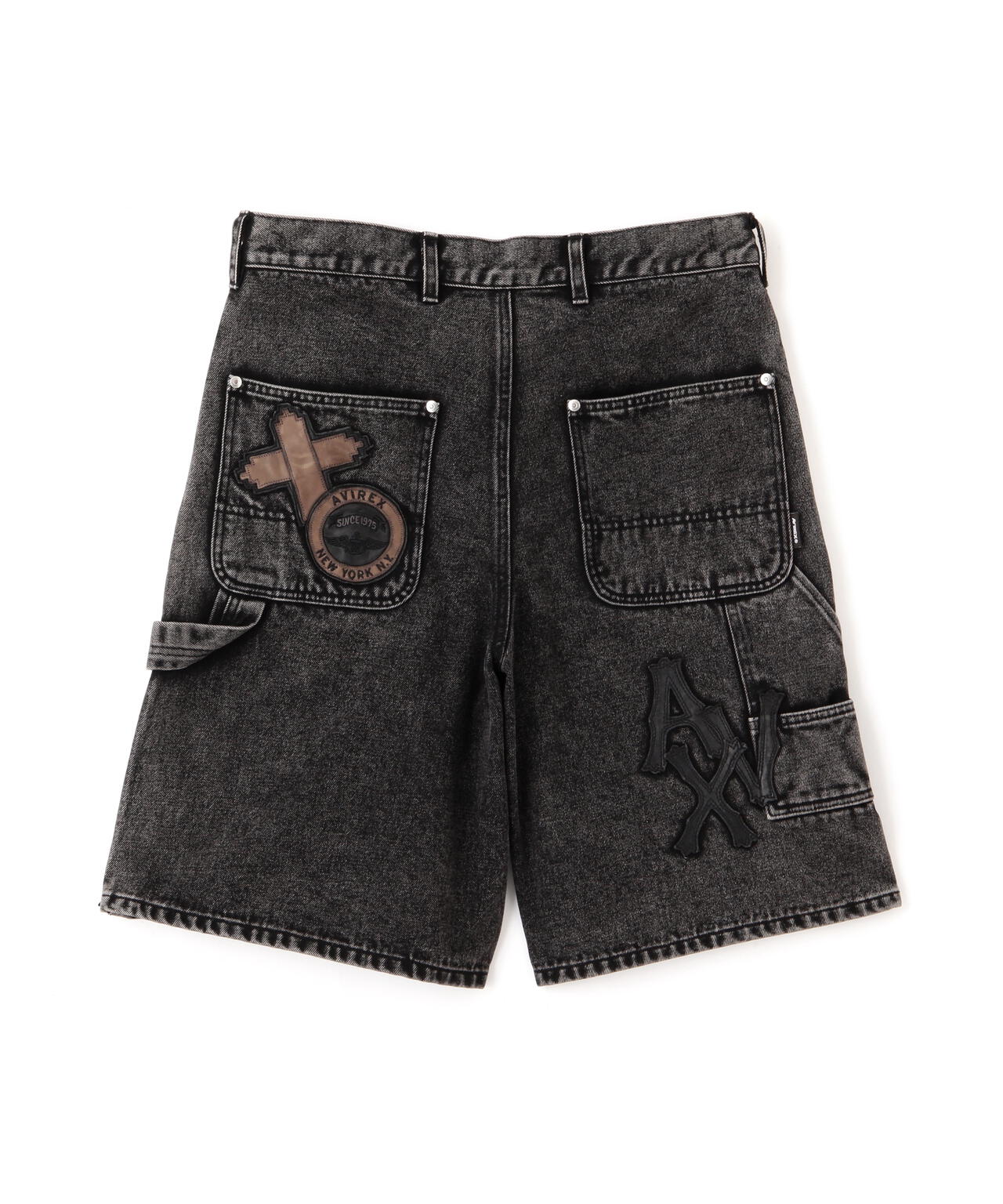 LEATHER PATCH DENIM SHORTS