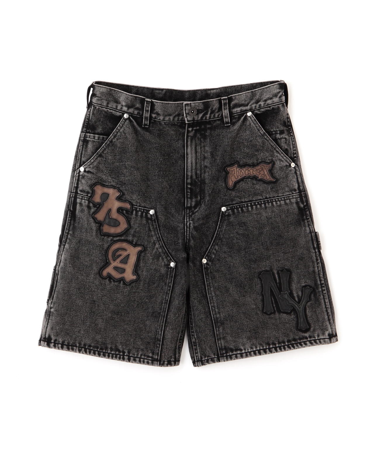 LEATHER PATCH DENIM SHORTS