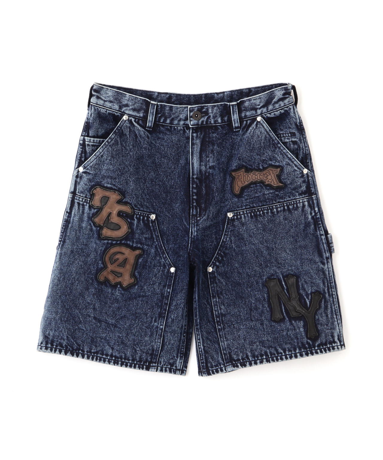 LEATHER PATCH DENIM SHORTS