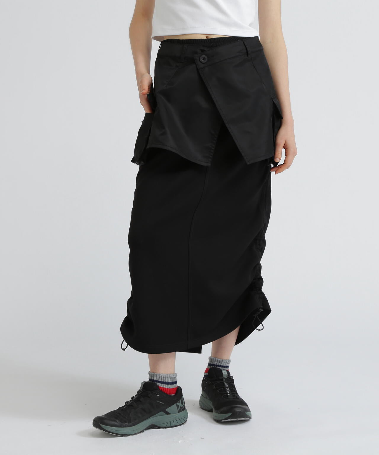 NYLON×DOUBLE KNIT LAYERED SKIRT/ナイロン×ダブルニットレイヤードスカート
