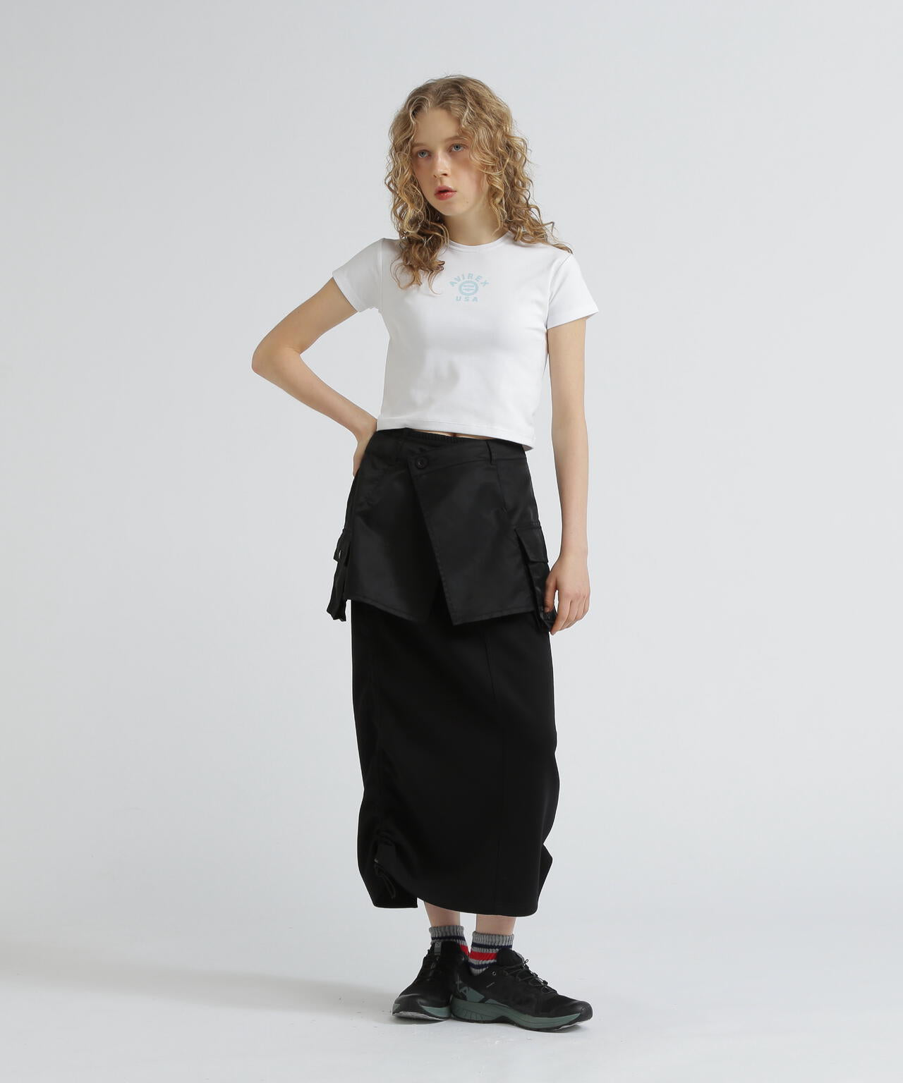 NYLON×DOUBLE KNIT LAYERED SKIRT/ナイロン×ダブルニットレイヤードスカート