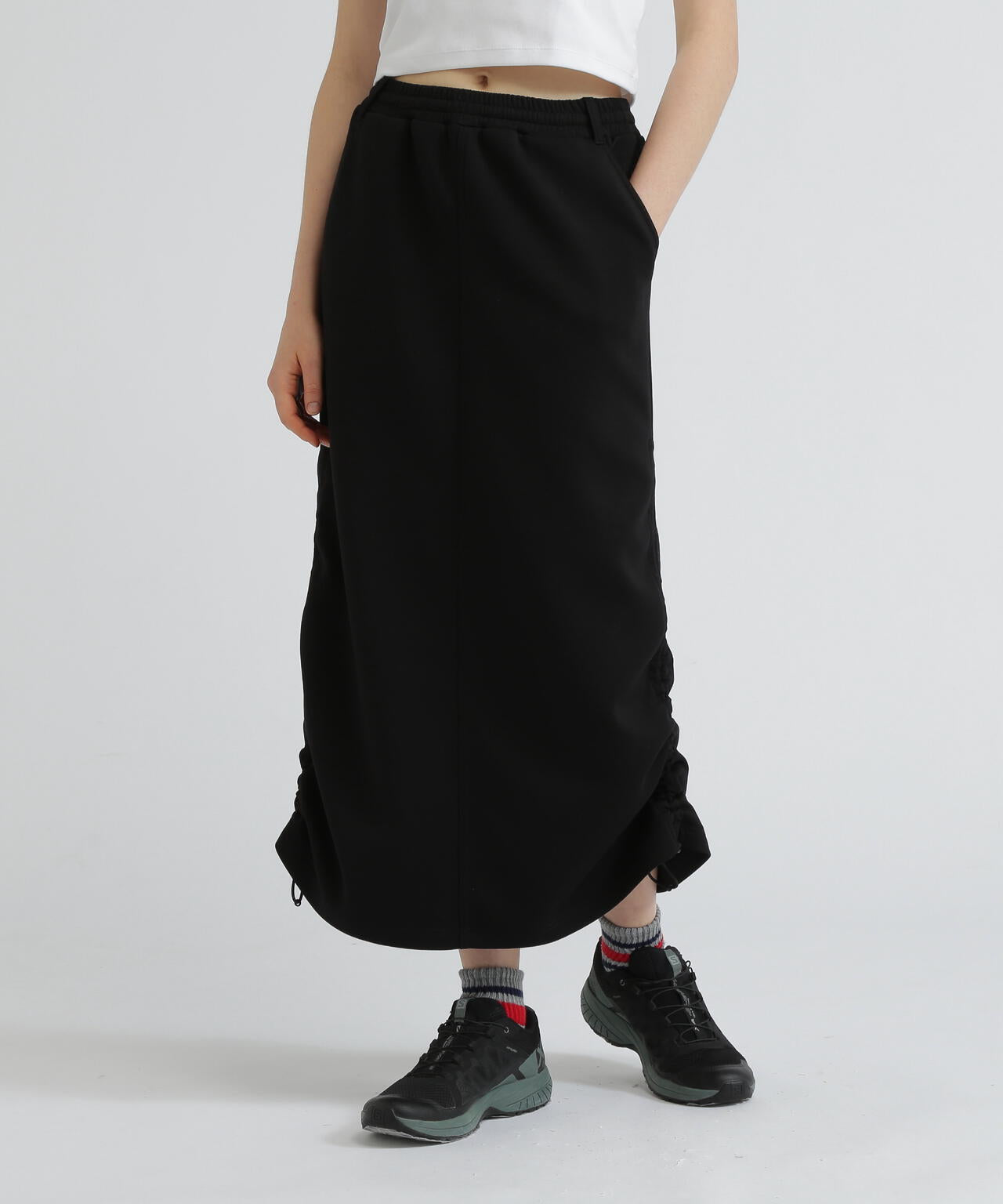 NYLON×DOUBLE KNIT LAYERED SKIRT/ナイロン×ダブルニットレイヤードスカート