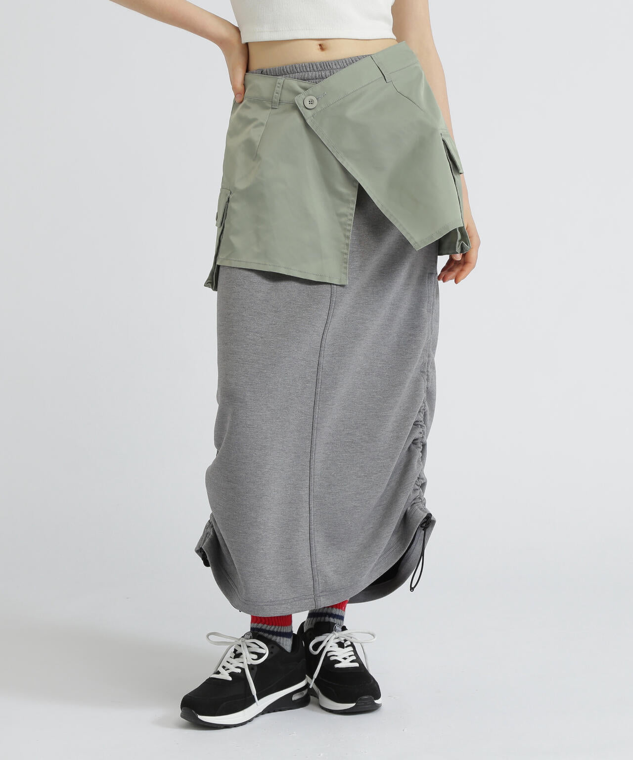 NYLON×DOUBLE KNIT LAYERED SKIRT/ナイロン×ダブルニットレイヤードスカート