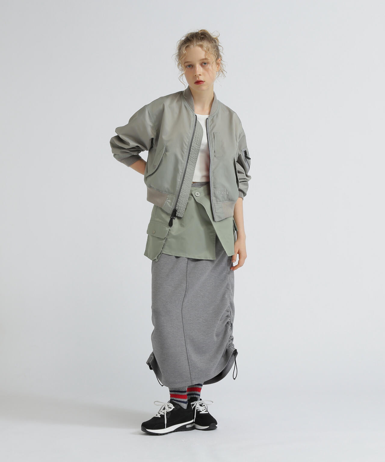 NYLON×DOUBLE KNIT LAYERED SKIRT/ナイロン×ダブルニットレイヤードスカート