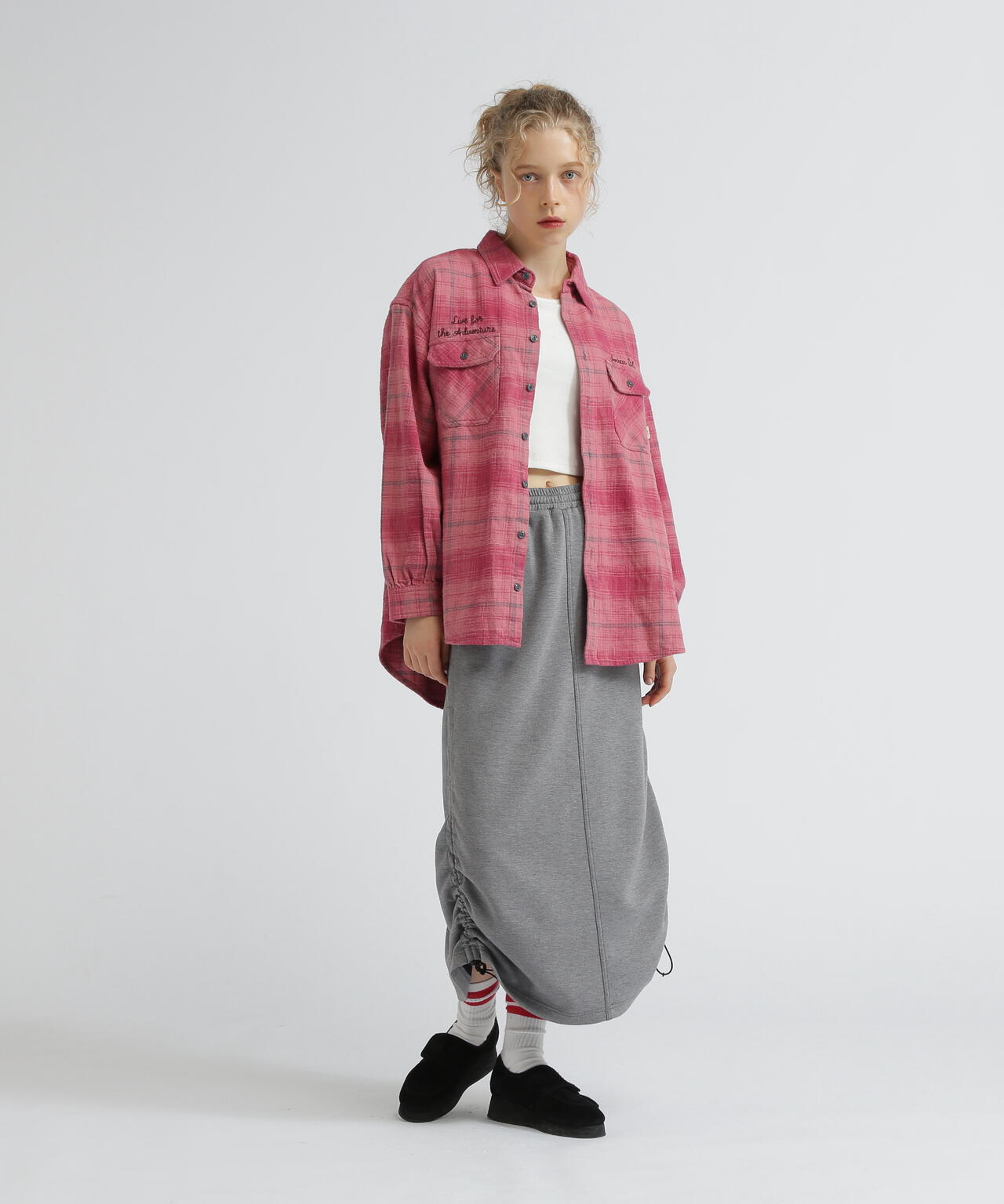 NYLON×DOUBLE KNIT LAYERED SKIRT/ナイロン×ダブルニットレイヤードスカート