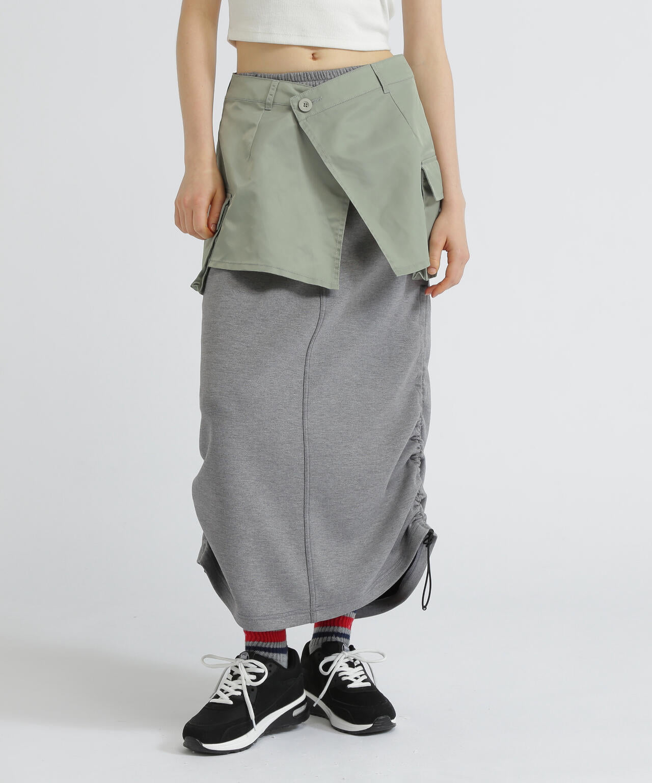 NYLON×DOUBLE KNIT LAYERED SKIRT/ナイロン×ダブルニットレイヤードスカート