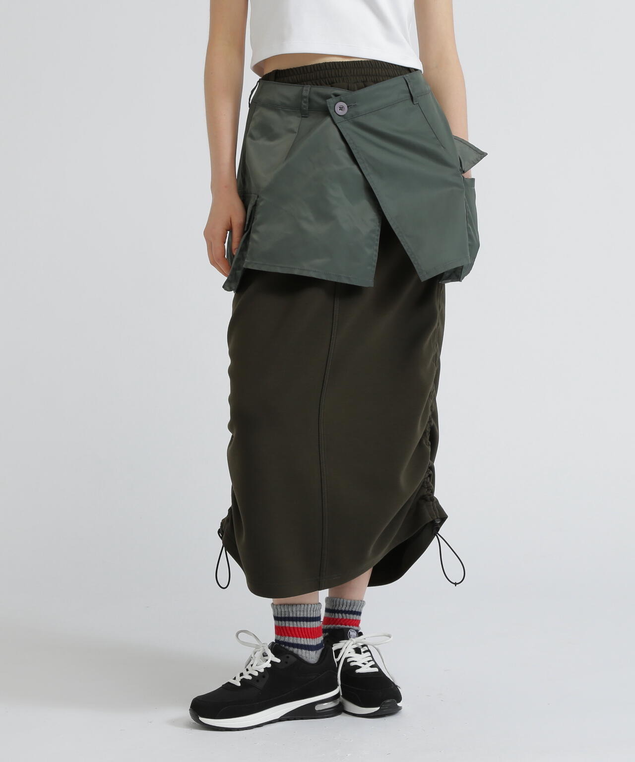 NYLON×DOUBLE KNIT LAYERED SKIRT/ナイロン×ダブルニットレイヤードスカート