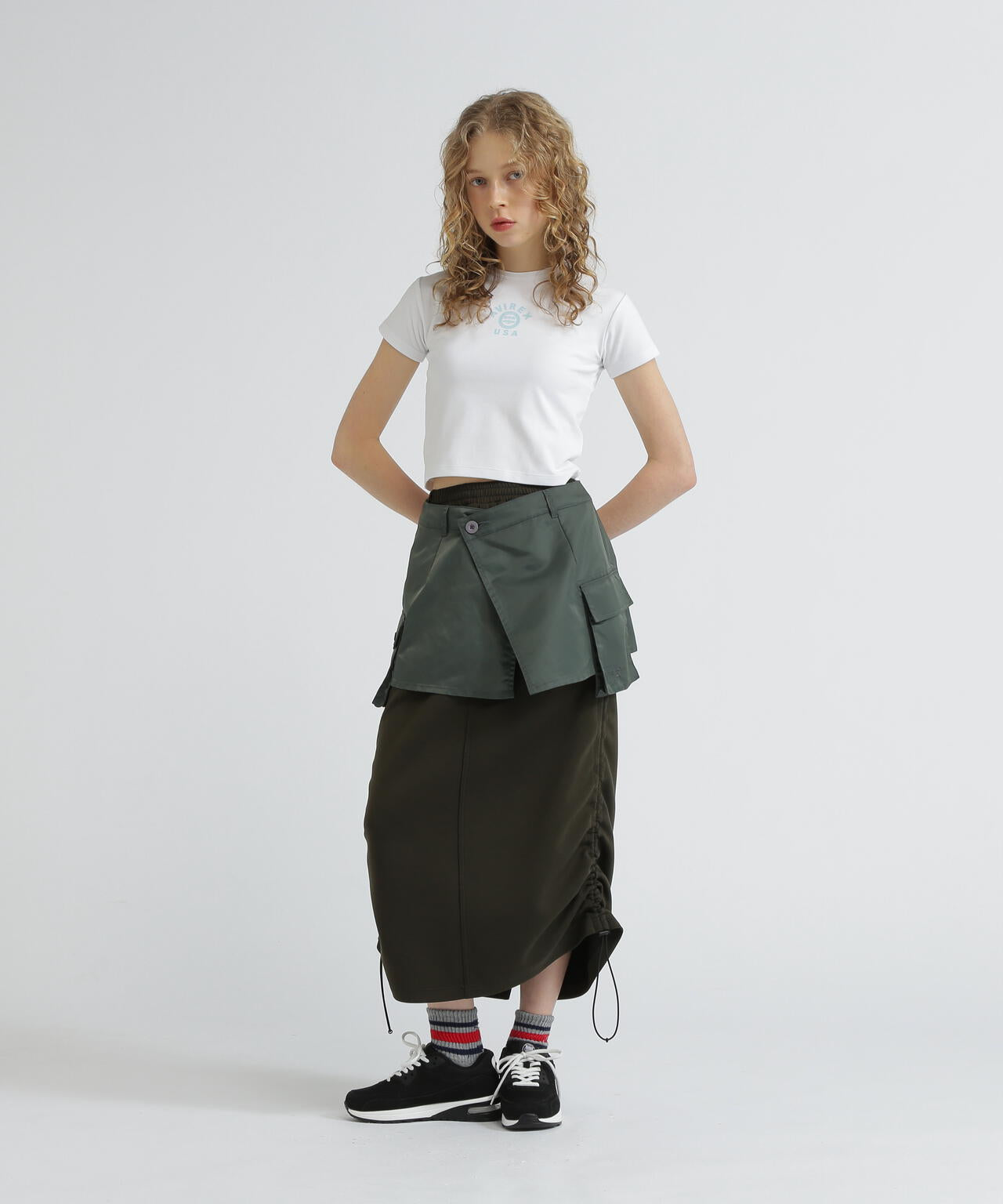 NYLON×DOUBLE KNIT LAYERED SKIRT/ナイロン×ダブルニットレイヤードスカート