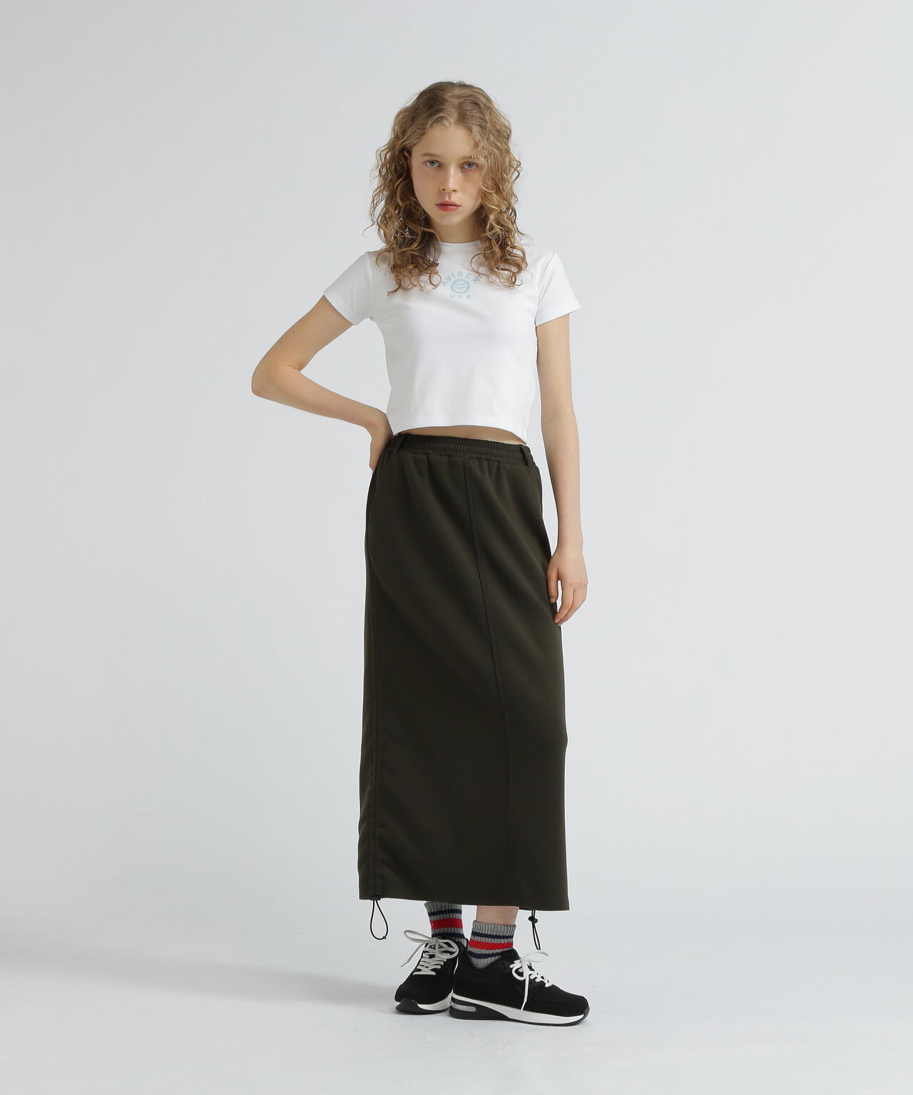 NYLON×DOUBLE KNIT LAYERED SKIRT/ナイロン×ダブルニットレイヤードスカート
