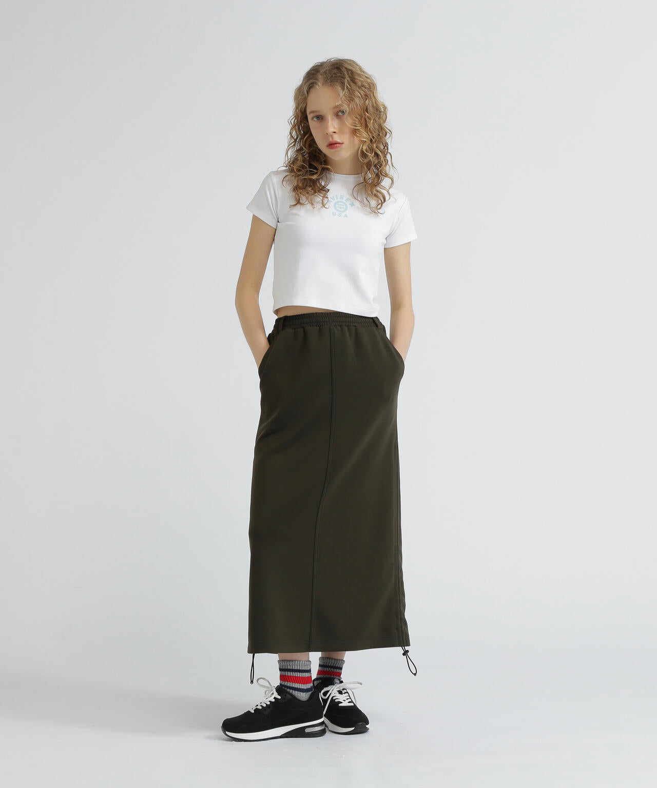 NYLON×DOUBLE KNIT LAYERED SKIRT/ナイロン×ダブルニットレイヤードスカート