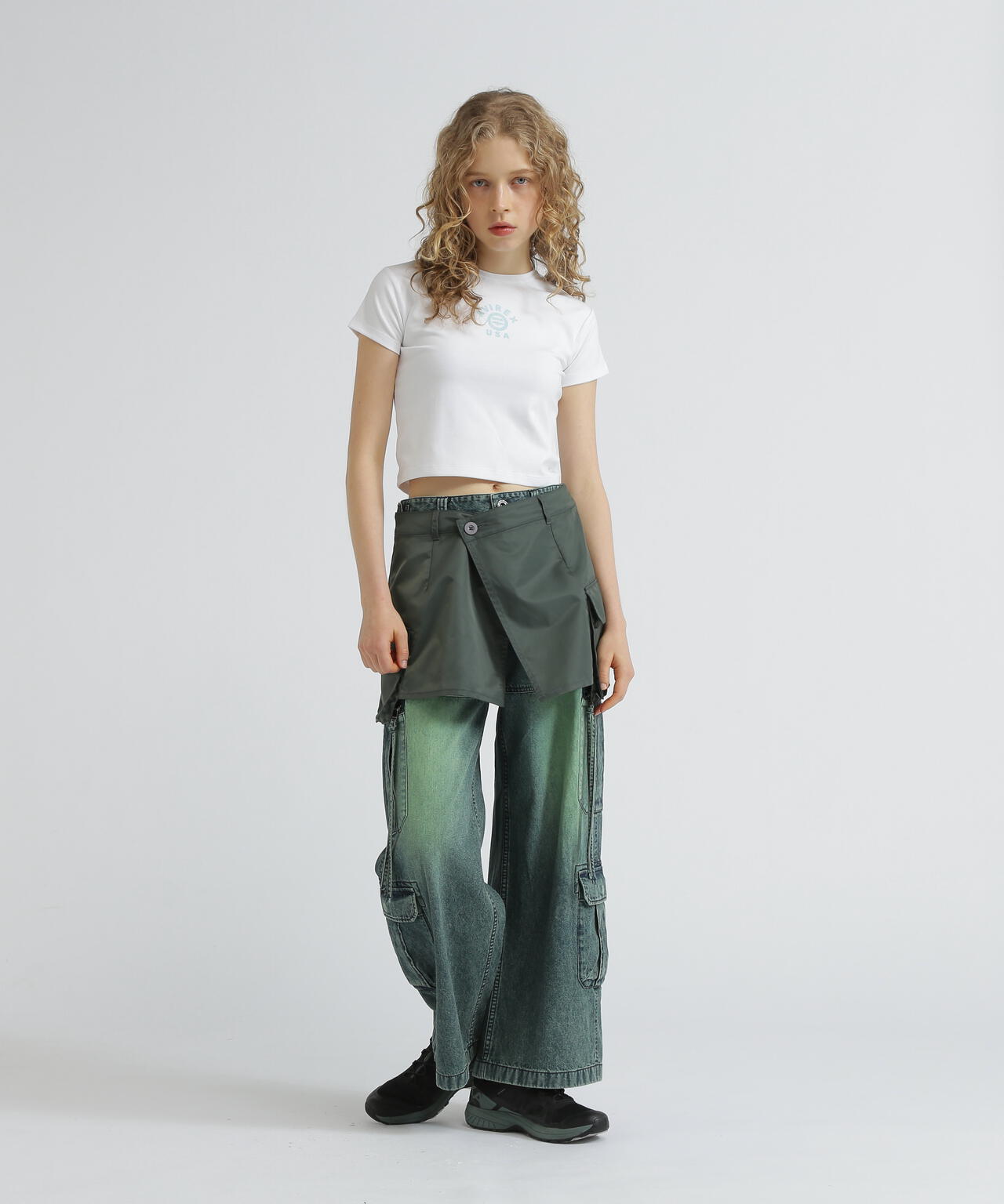 NYLON×DOUBLE KNIT LAYERED SKIRT/ナイロン×ダブルニットレイヤードスカート