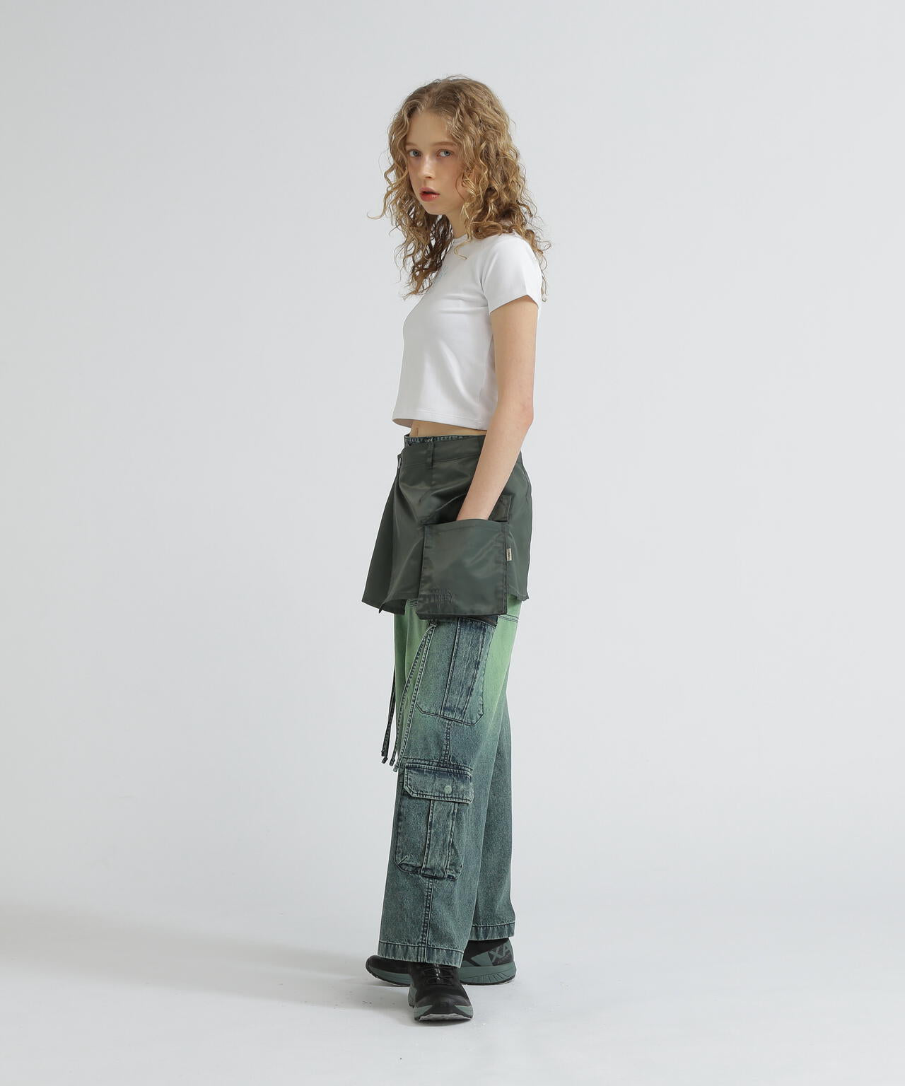 NYLON×DOUBLE KNIT LAYERED SKIRT/ナイロン×ダブルニットレイヤードスカート