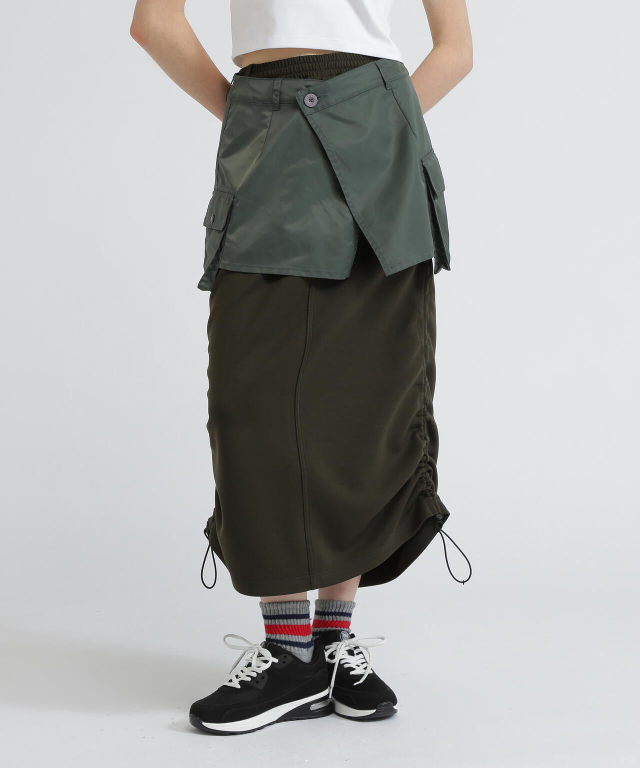 NYLON×DOUBLE KNIT LAYERED SKIRT/ナイロン×ダブルニットレイヤードスカート