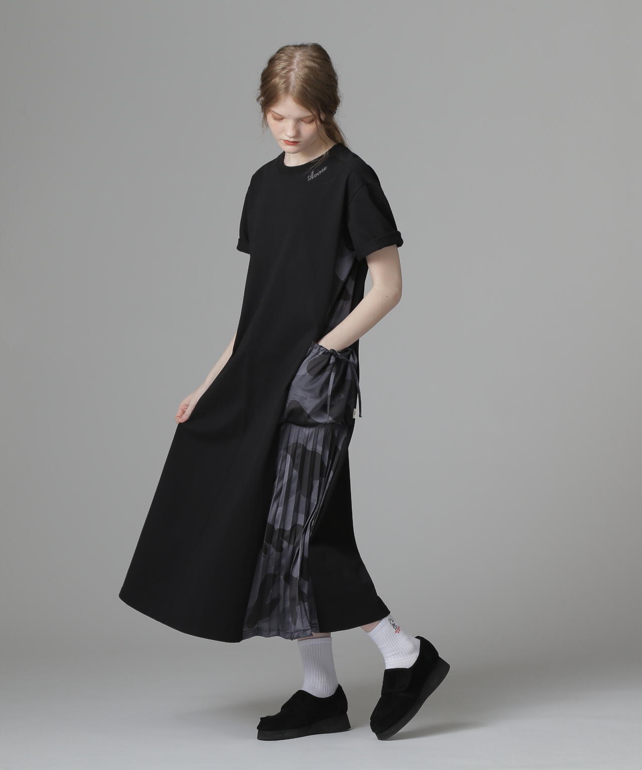 PLEATED CAMO MIX GATHER POCKET ONE PIECE/プリーツカモミックスギャザーポケットワンピース