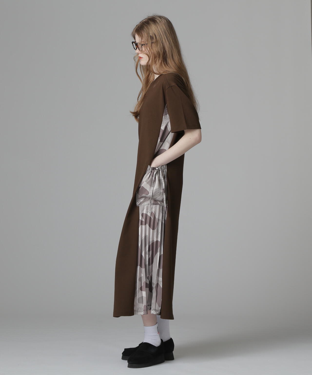 PLEATED CAMO MIX GATHER POCKET ONE PIECE/プリーツカモミックスギャザーポケットワンピース