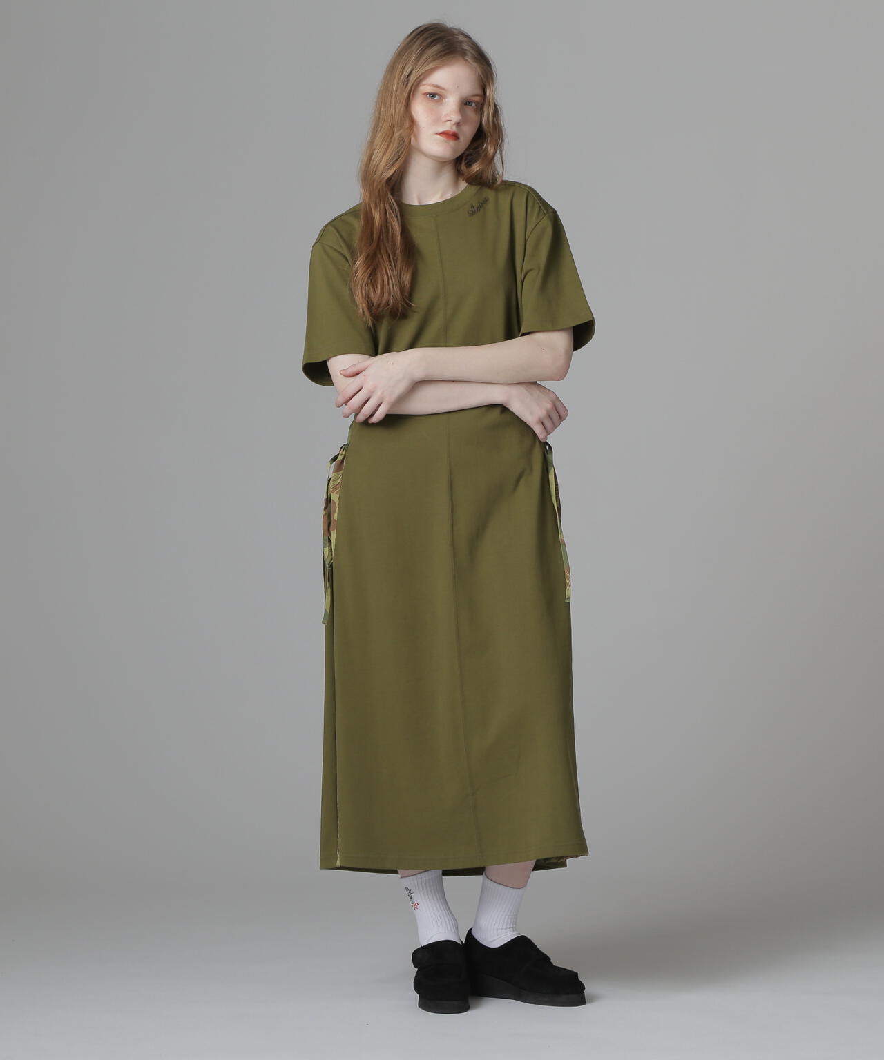 PLEATED CAMO MIX GATHER POCKET ONE PIECE/プリーツカモミックスギャザーポケットワンピース