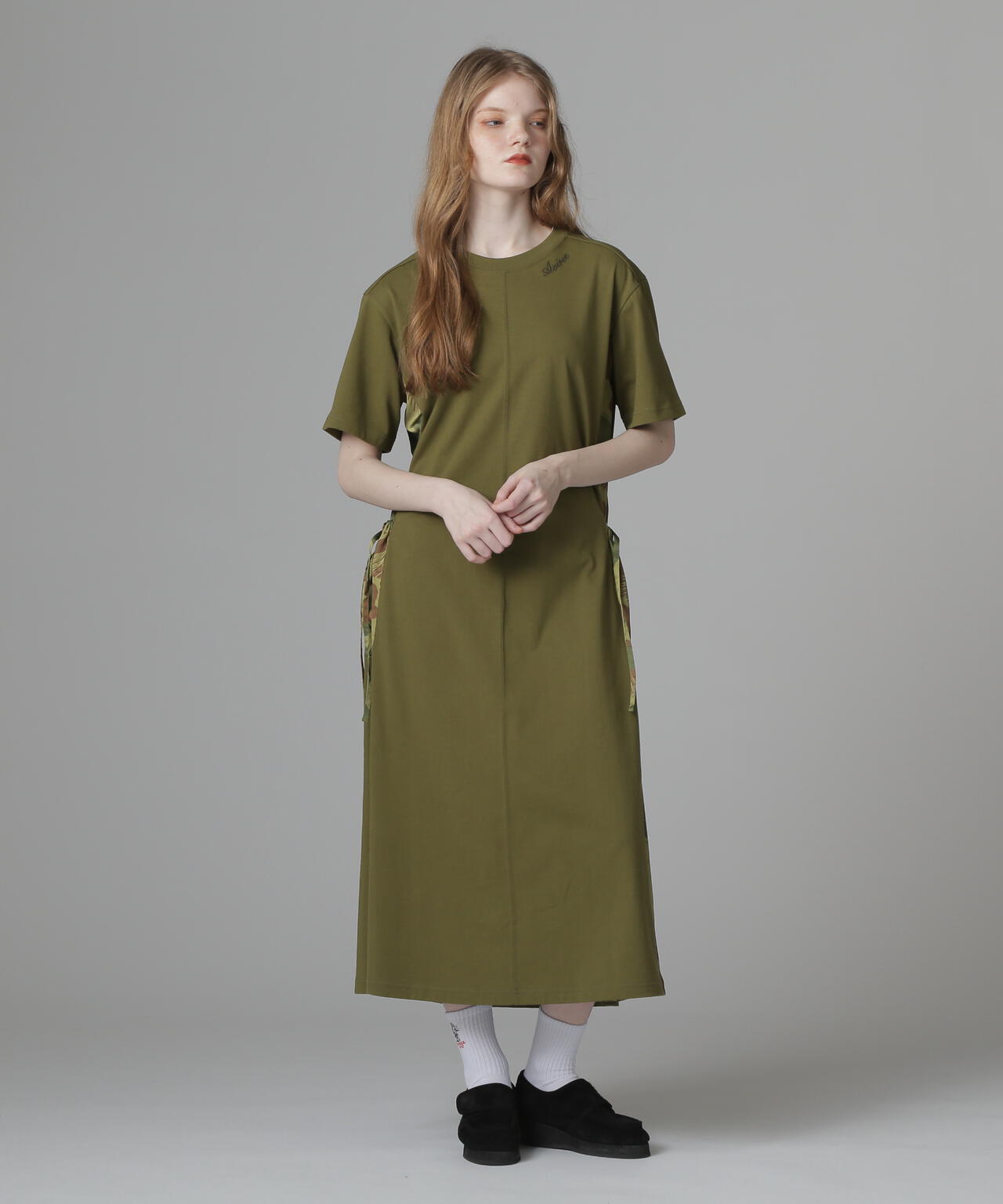 PLEATED CAMO MIX GATHER POCKET ONE PIECE/プリーツカモミックスギャザーポケットワンピース