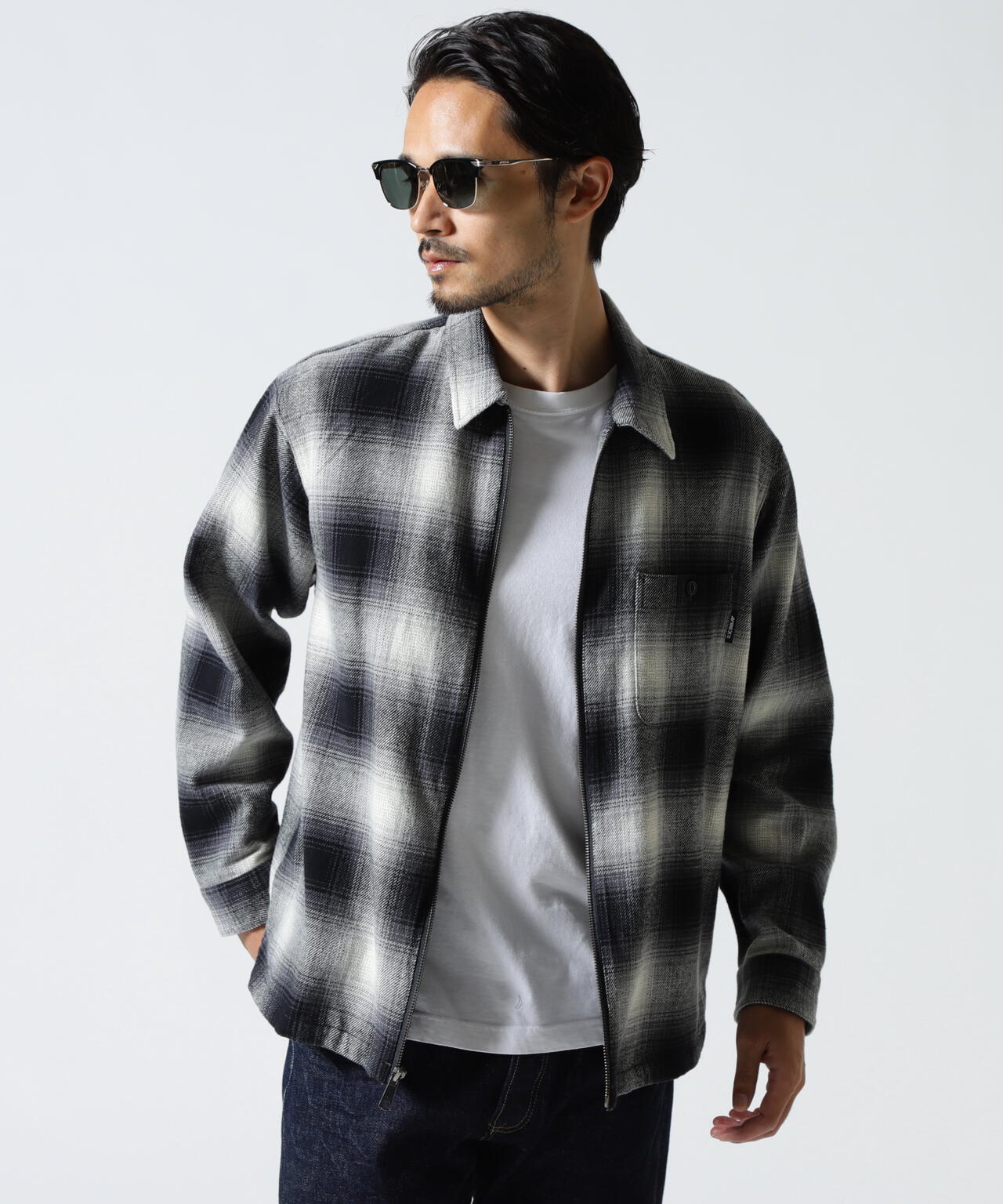 OMBRE CHECK ZIP UP SHIRT