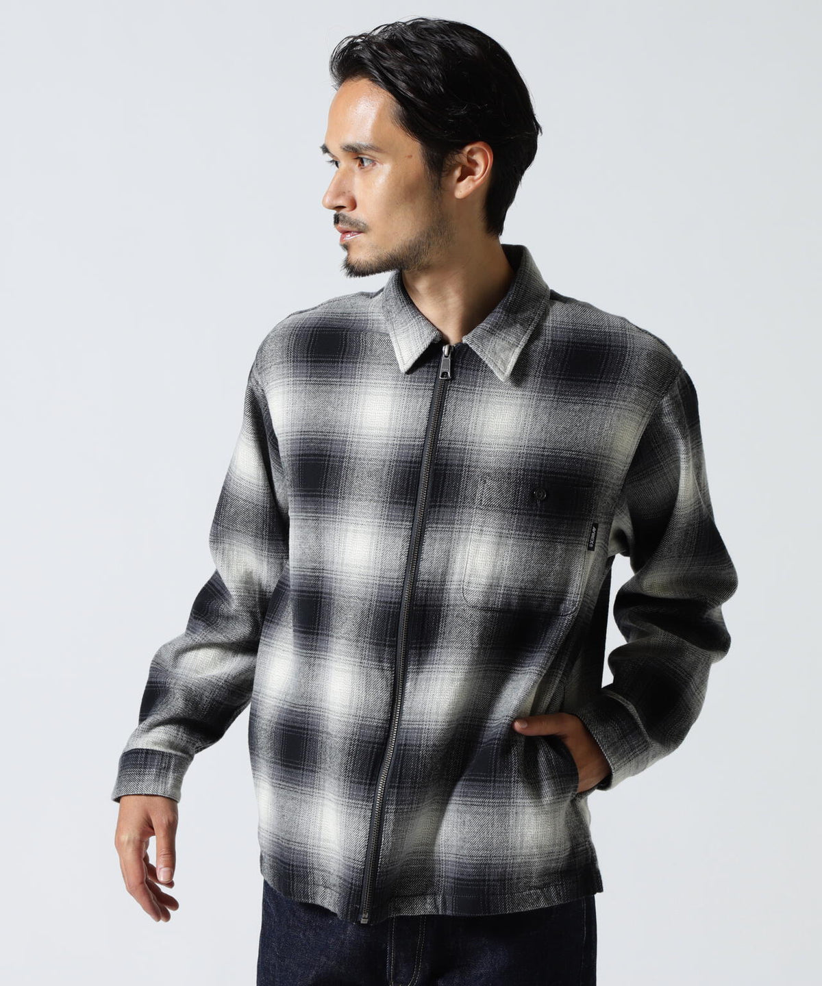 OMBRE CHECK ZIP UP SHIRT