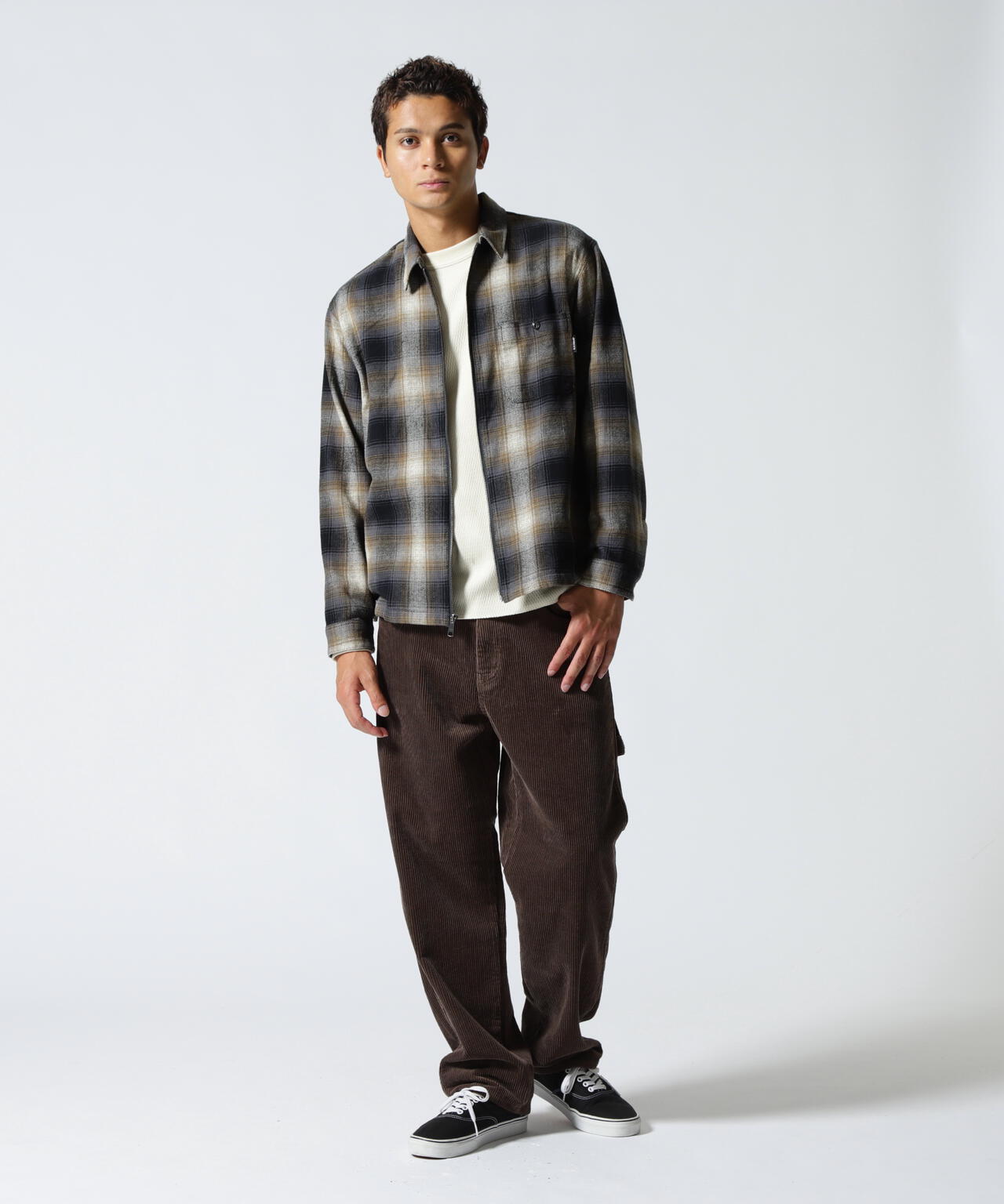 OMBRE CHECK ZIP UP SHIRT